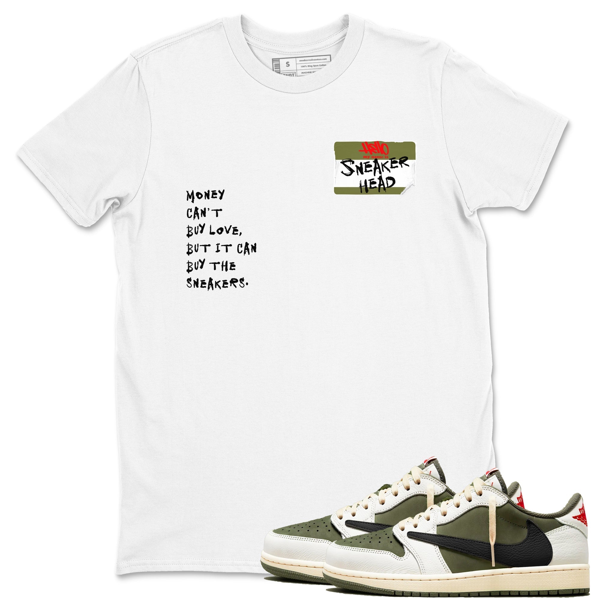 Sneakerhead Badge Sneaker Tees - Air Jordan 1 Travis Scott Medium Olive