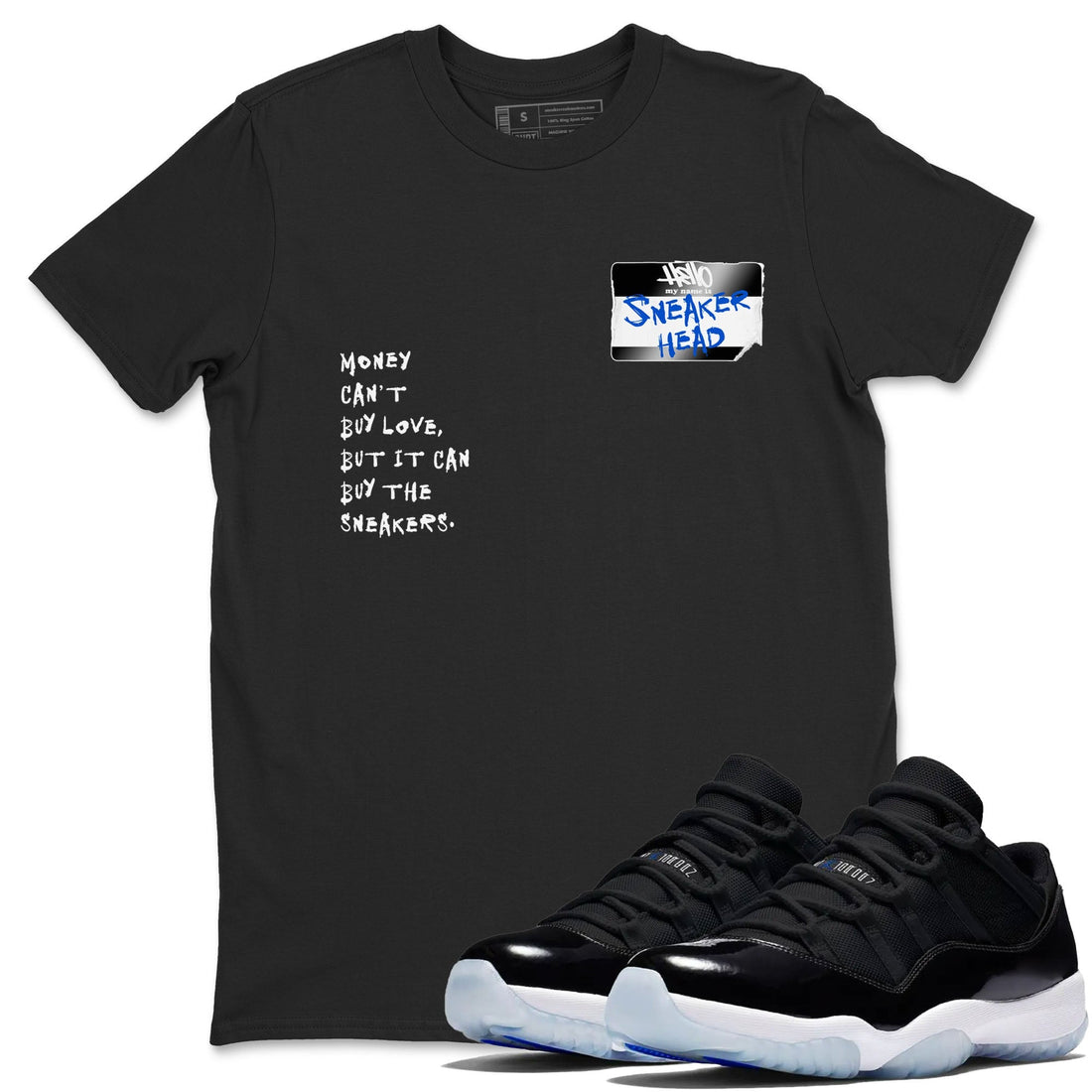 Sneakerhead Badge Sneaker Tees - Air Jordan 11 Black and Varsity Royal