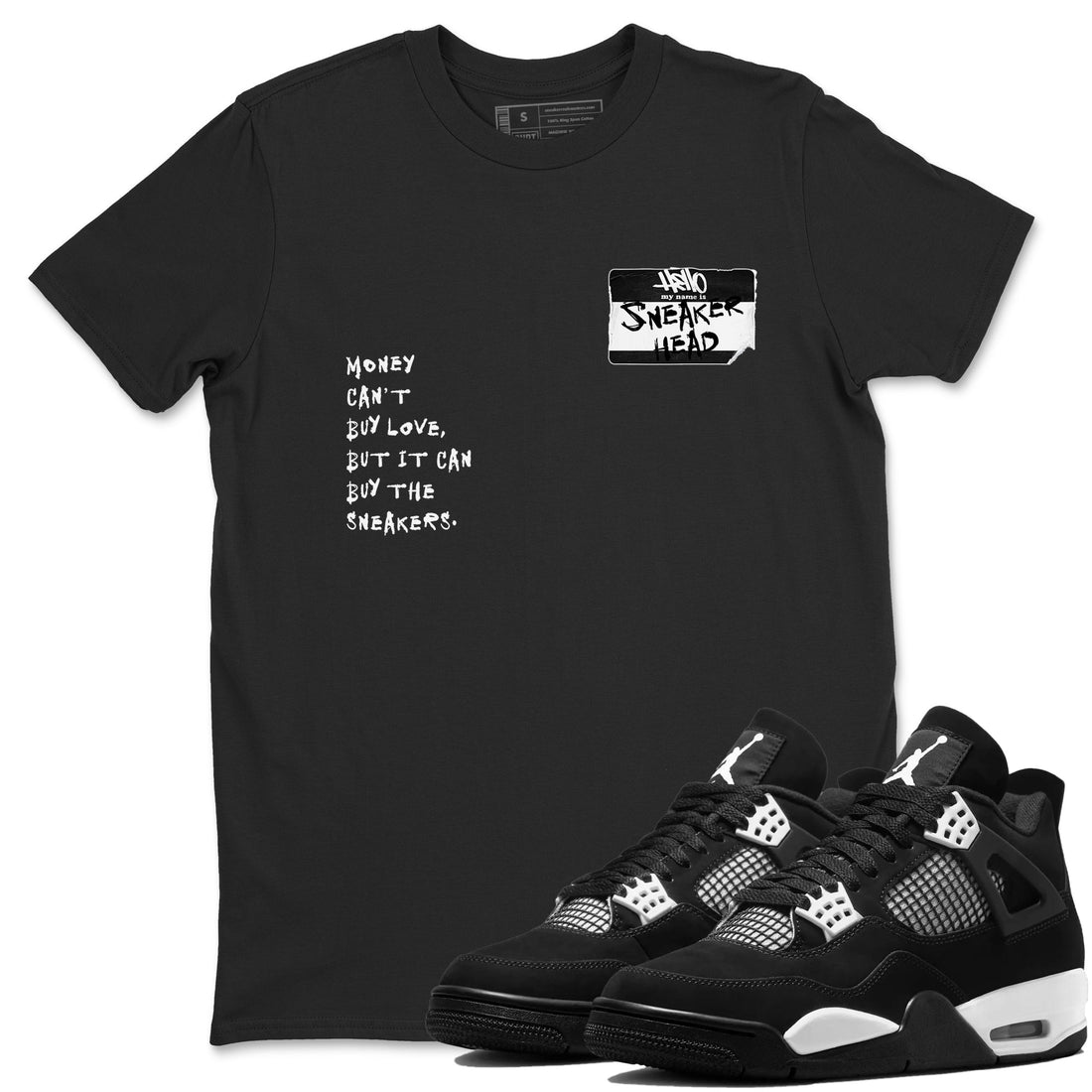 Sneakerhead Badge Sneaker Tees - Air Jordan 4 White Thunder