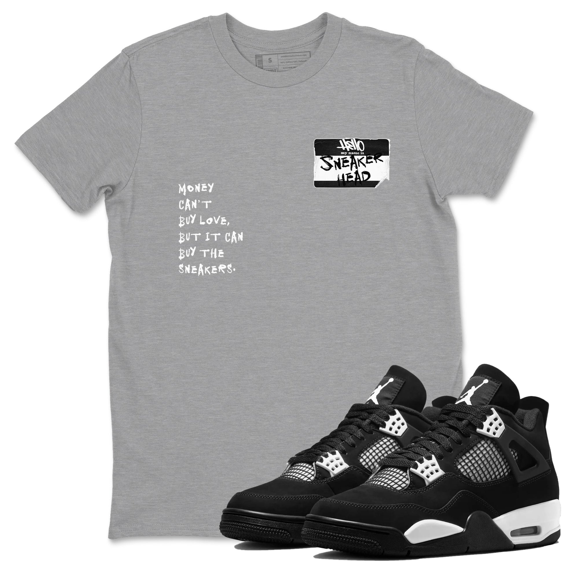 Sneakerhead Badge Sneaker Tees - Air Jordan 4 White Thunder