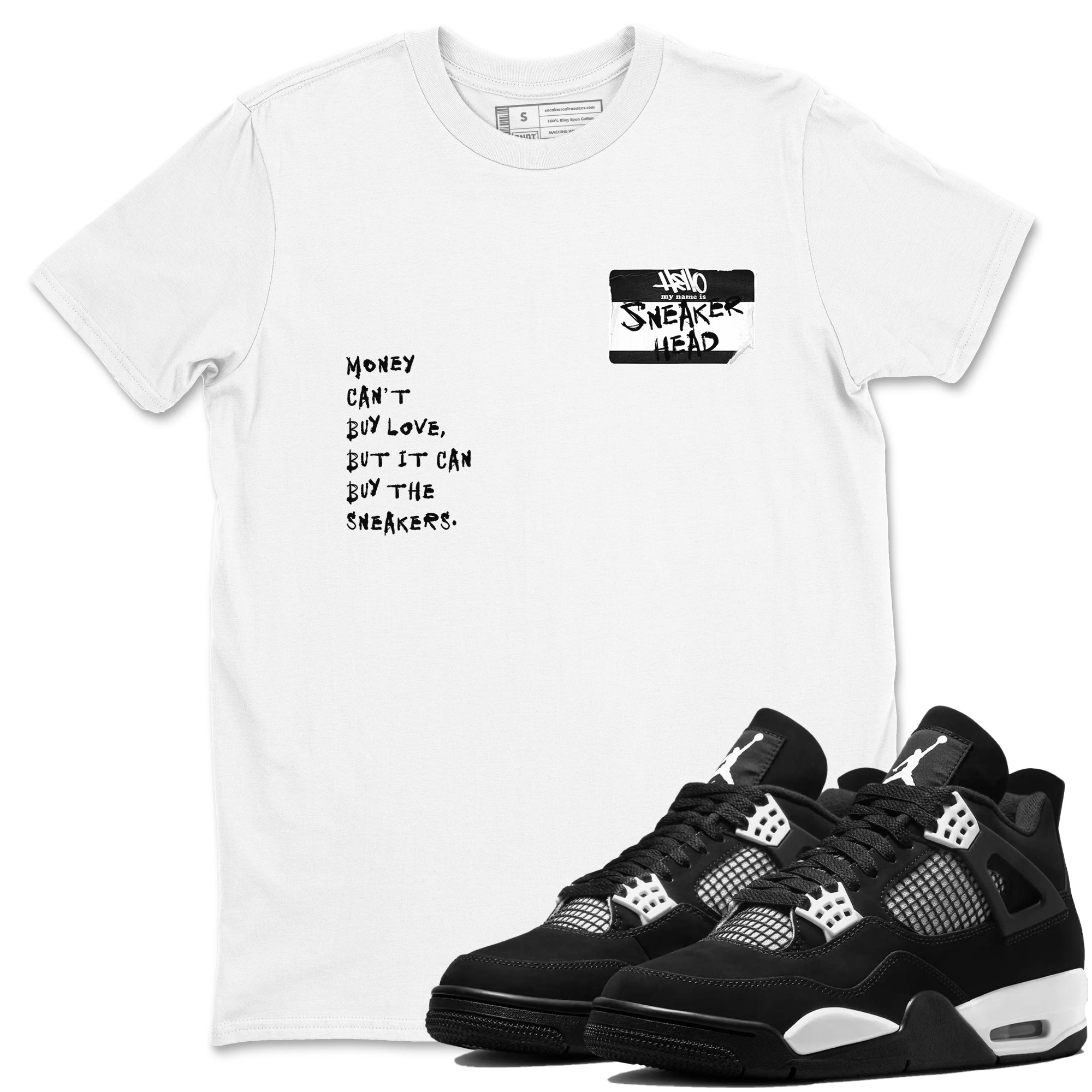 Sneakerhead Badge Sneaker Tees - Air Jordan 4 White Thunder