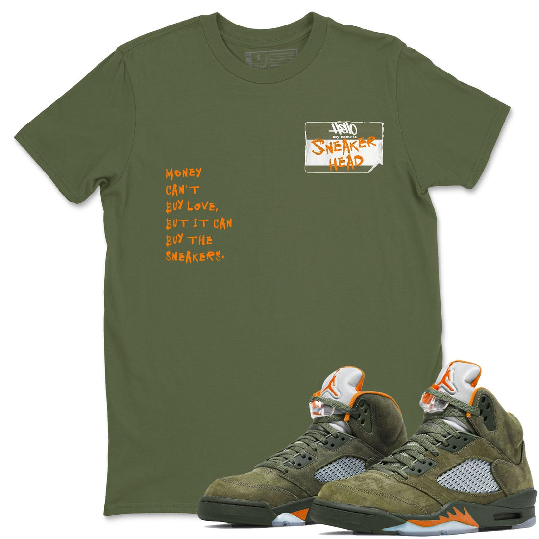 Sneakerhead Badge Sneaker Tees - Air Jordan 5 Olive