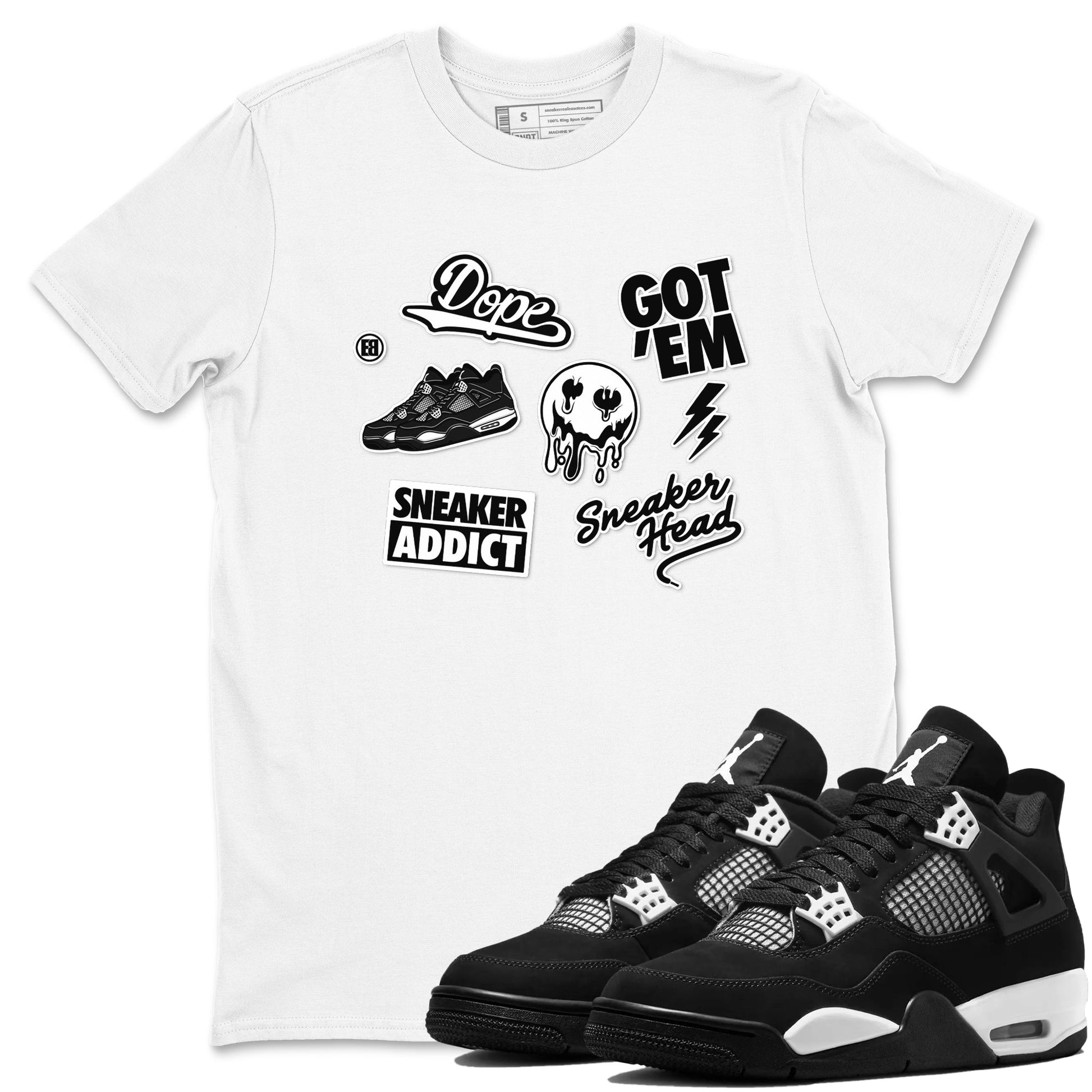 Sneakerhead Sticker Sneaker Tees - Air Jordan 4 White Thunder