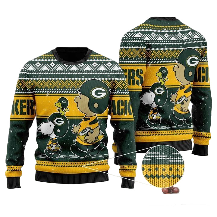 Snoopy And Charlie Brown Green Bay Packers Ugly Christmas Sweater ? Usalast