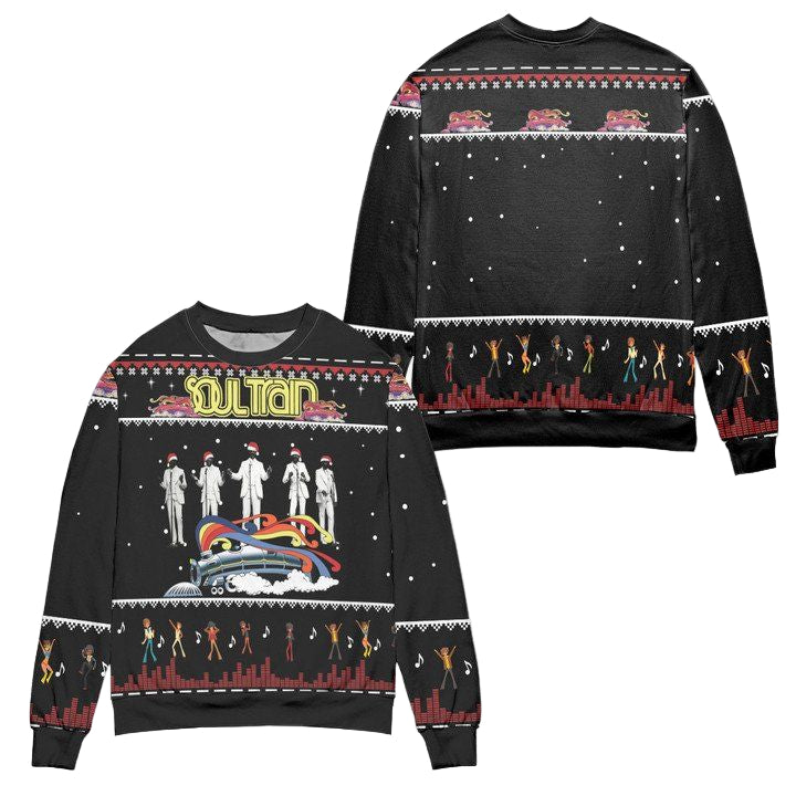 Soul Train Snowflake Pattern Ugly Christmas Sweater ? Black ? Usalast