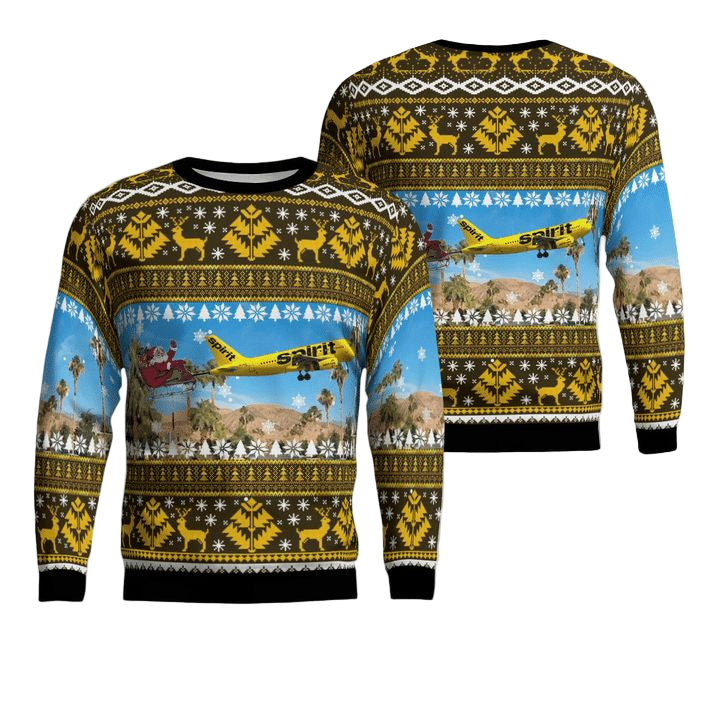 Spirit Airlines Airbus A319 With Santa Over Palm Springs Christmas AOP Sweater ? Usalast