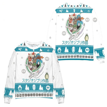 Spirited Away Kaonashi Mask Christmas Pattern Ugly Christmas Sweater ? White ? Usalast