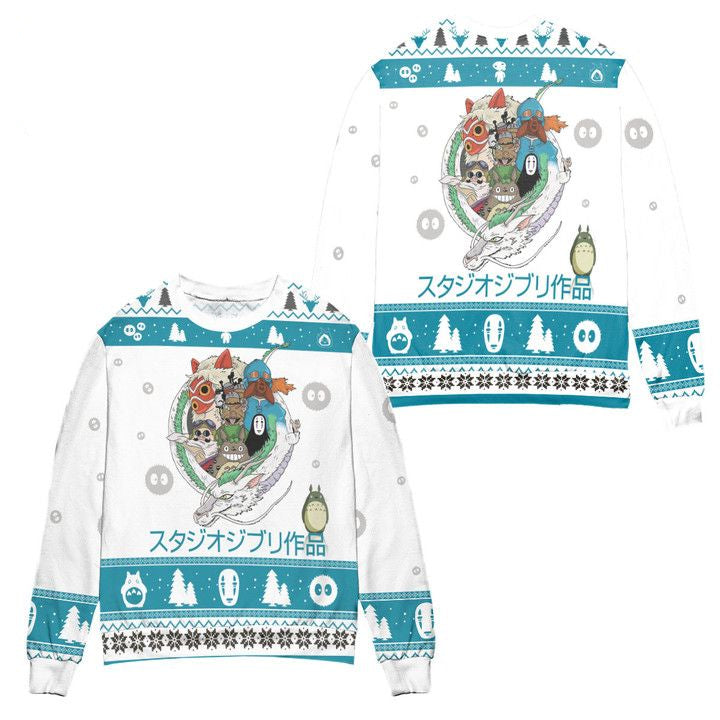 Spirited Away Kaonashi Mask Christmas Pattern Ugly Christmas Sweater ? White ? Usalast