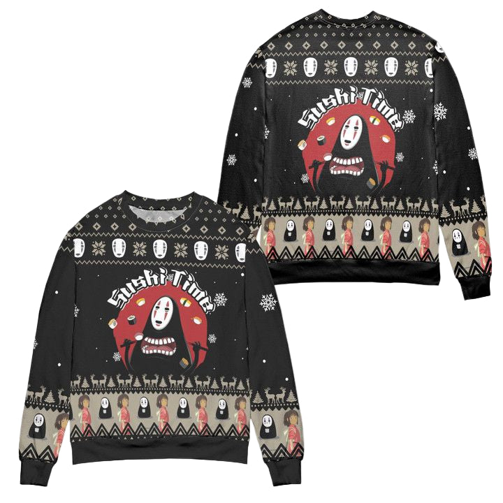 Spirited Away Kaonashi Sushi Time Ugly Christmas Sweater ? Black ? Usalast