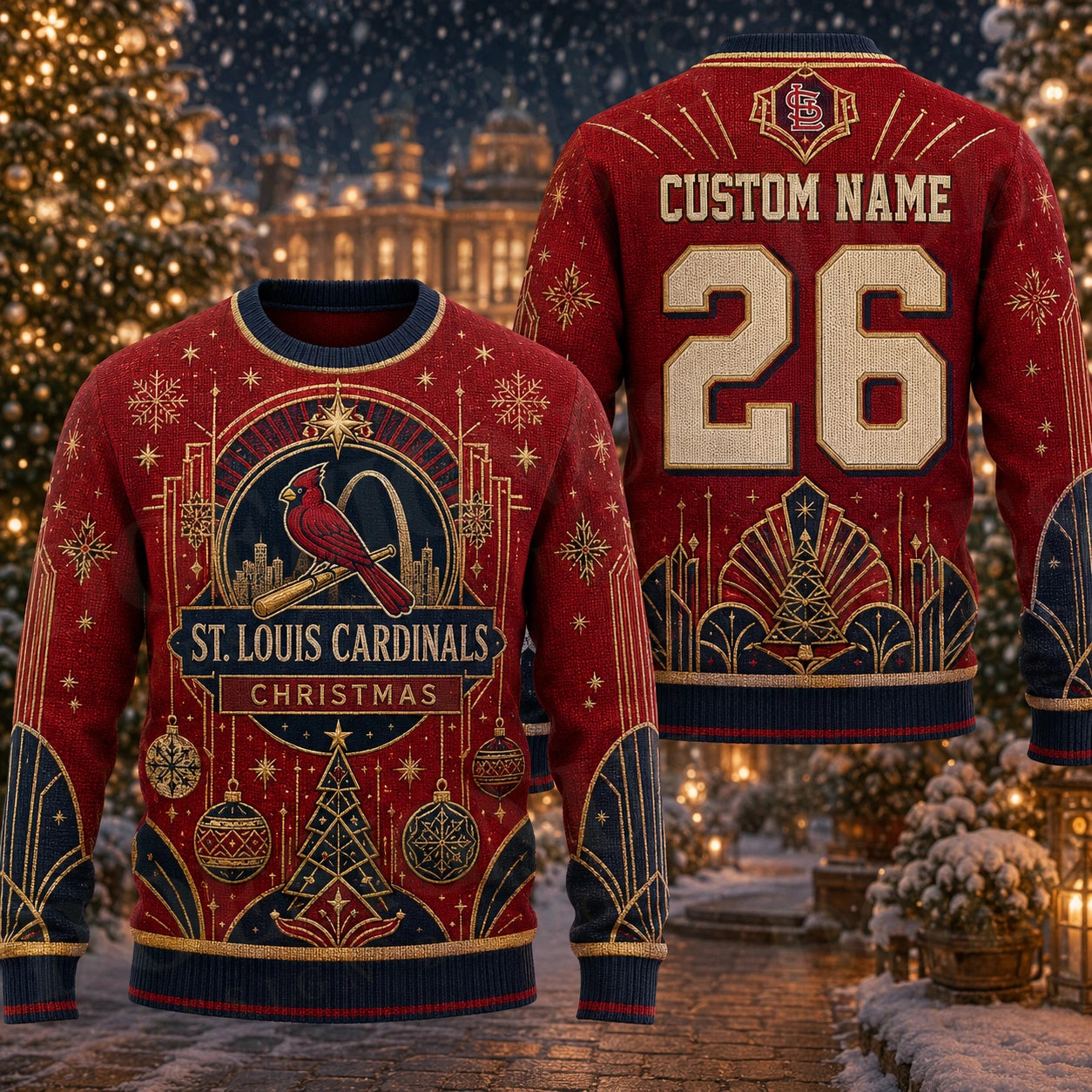 Custom Name And Number St. Louis Cardinals Christmas Ugly Sweater 2026