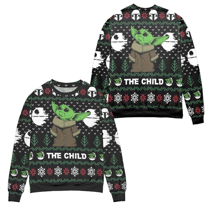 Star Wars Baby Yoda The Child Mandalorian Pattern Ugly Christmas Sweater ? Black ? Usalast