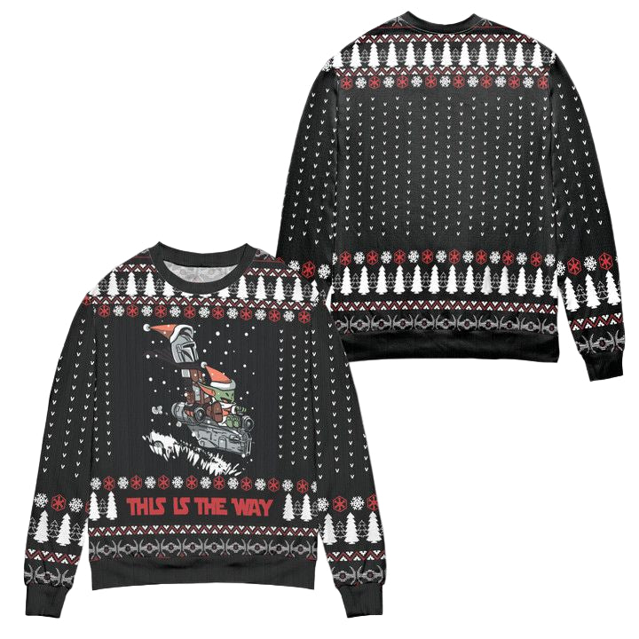 Star Wars Boba Fett Baby Yoda This Is The Way Pine Tree Pattern Ugly Christmas Sweater ? Black ? Usalast