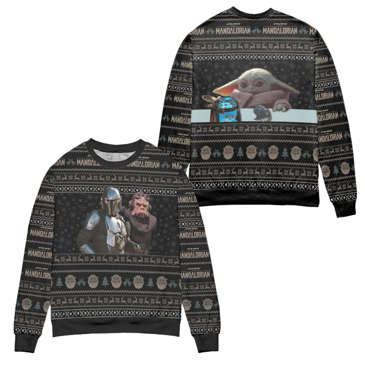 Star Wars Mandalorian Baby Yoda Snowflake Pattern Ugly Christmas Sweater ? Black ? Usalast