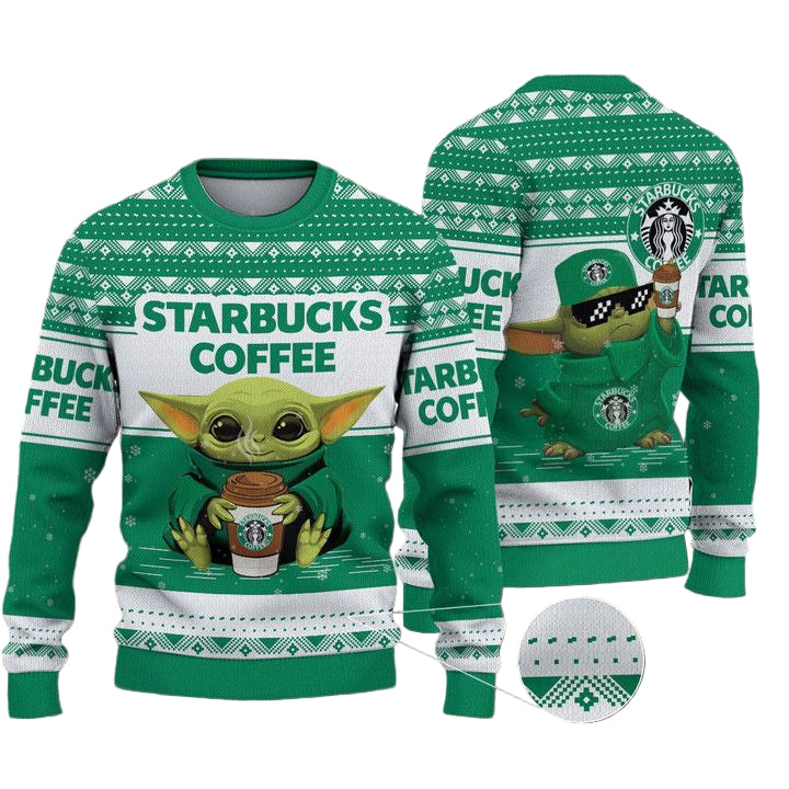 Starbucks Coffee Baby Yoda Merry Christmas Knitted Ugly Sweater ? Usalast