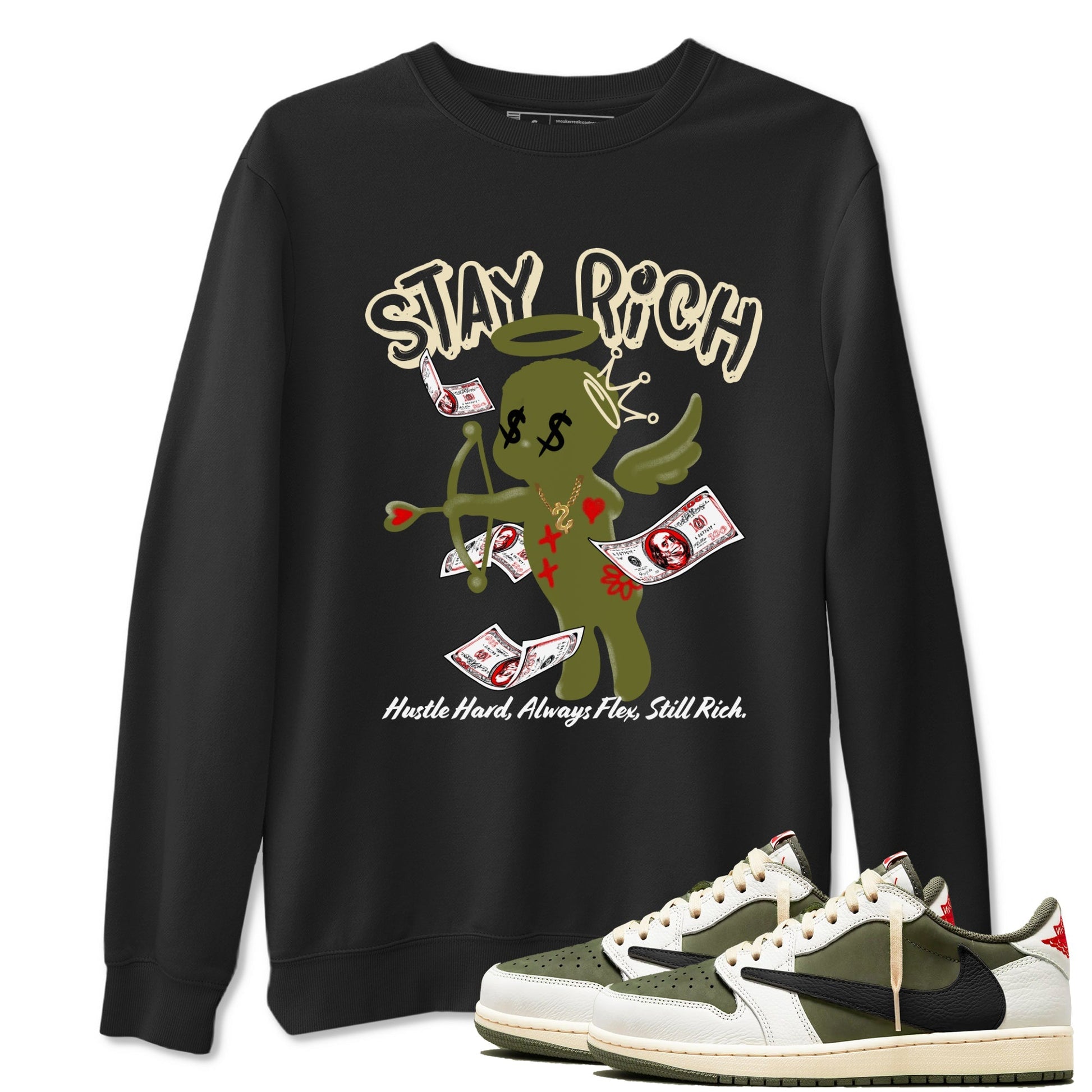 Stay Rich Sneaker Tees - Air Jordan 1 Travis Scott Medium Olive