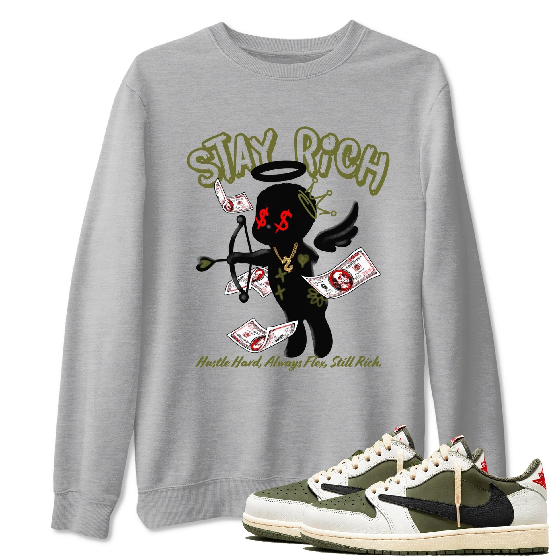 Stay Rich Sneaker Tees - Air Jordan 1 Travis Scott Medium Olive