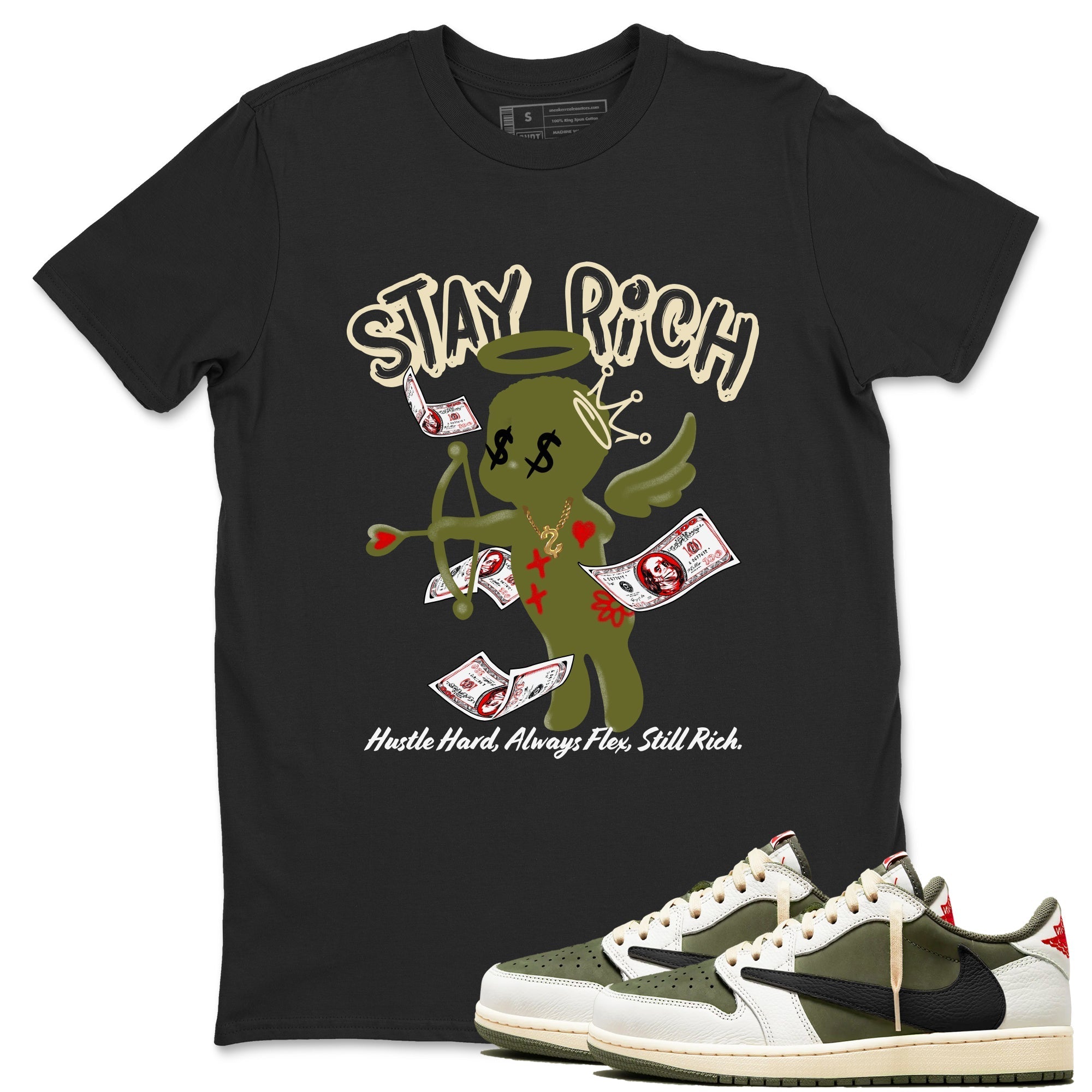 Stay Rich Sneaker Tees - Air Jordan 1 Travis Scott Medium Olive