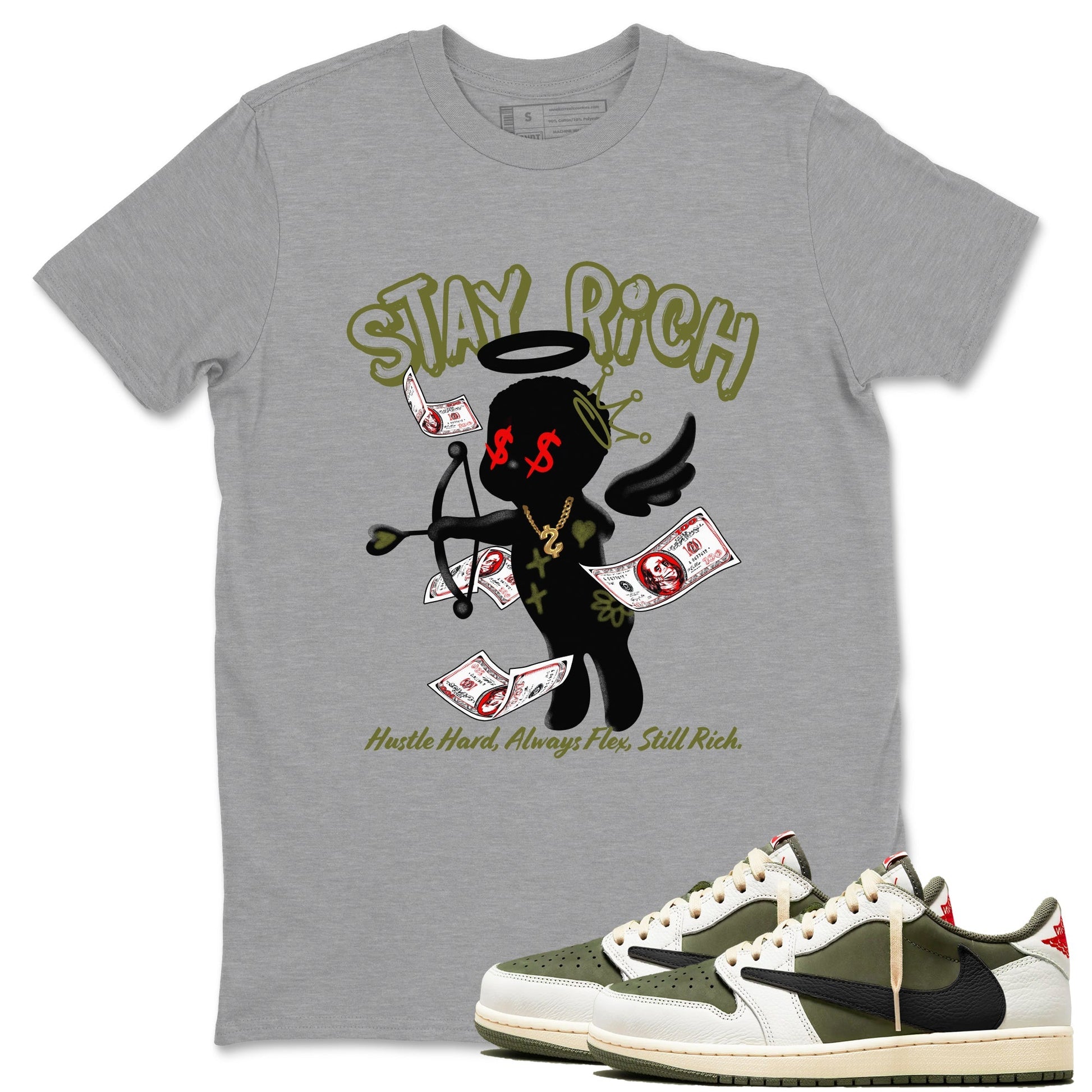 Stay Rich Sneaker Tees - Air Jordan 1 Travis Scott Medium Olive