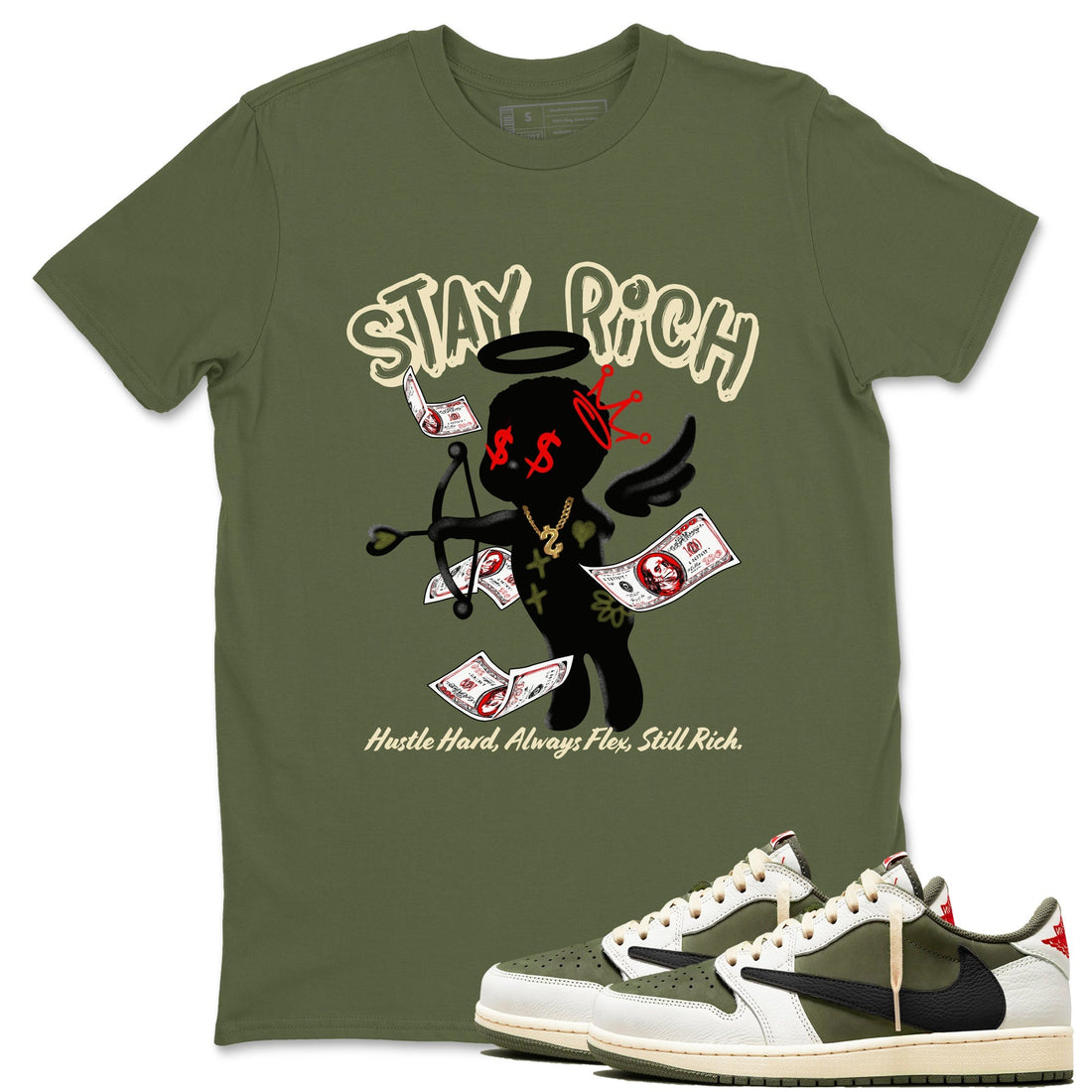 Stay Rich Sneaker Tees - Air Jordan 1 Travis Scott Medium Olive