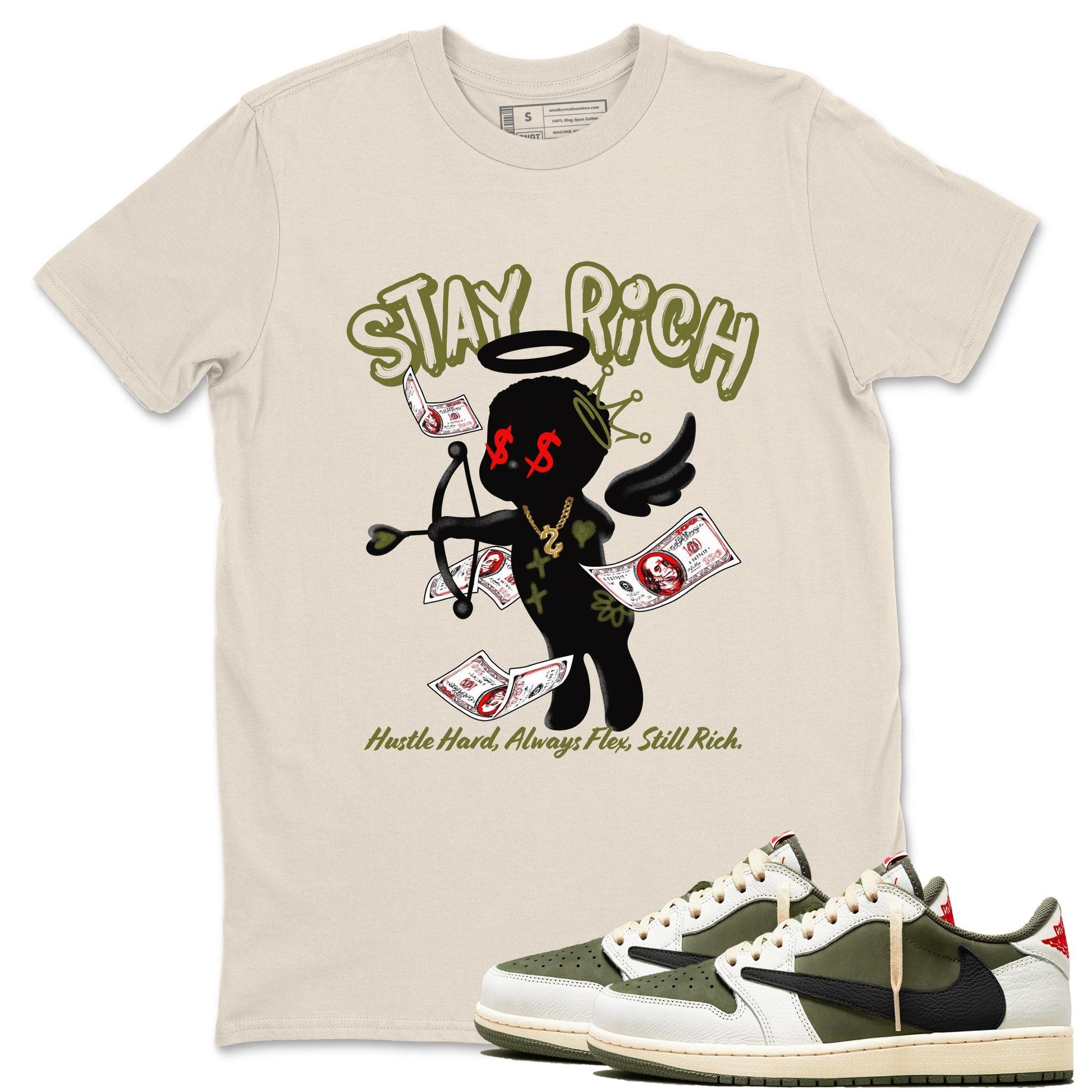 Stay Rich Sneaker Tees - Air Jordan 1 Travis Scott Medium Olive