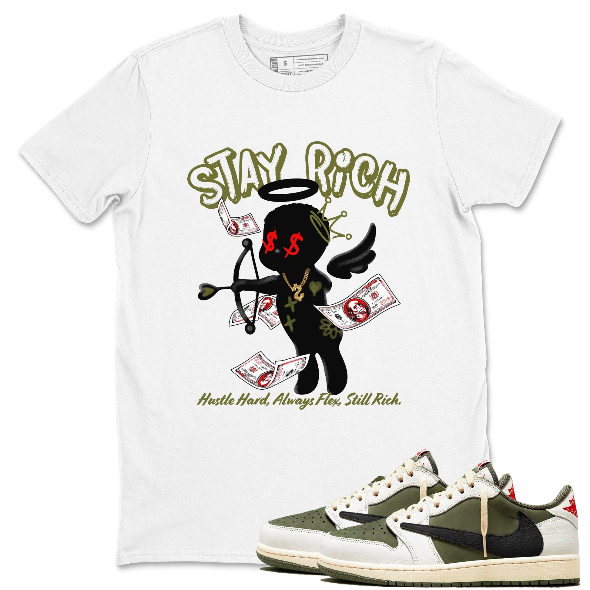 Stay Rich Sneaker Tees - Air Jordan 1 Travis Scott Medium Olive