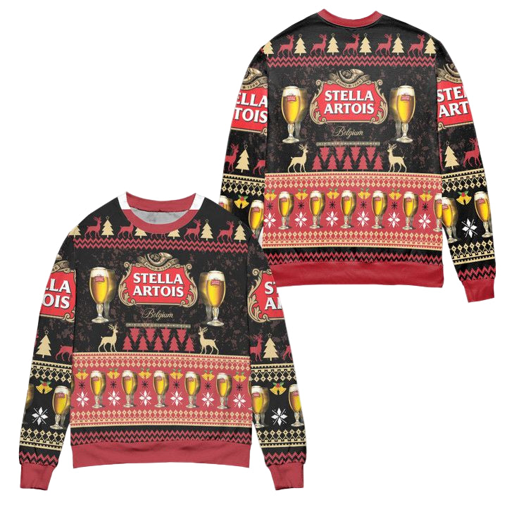 Stella Artois Beer Reindeer Pattern Ugly Christmas Sweater ? Usalast