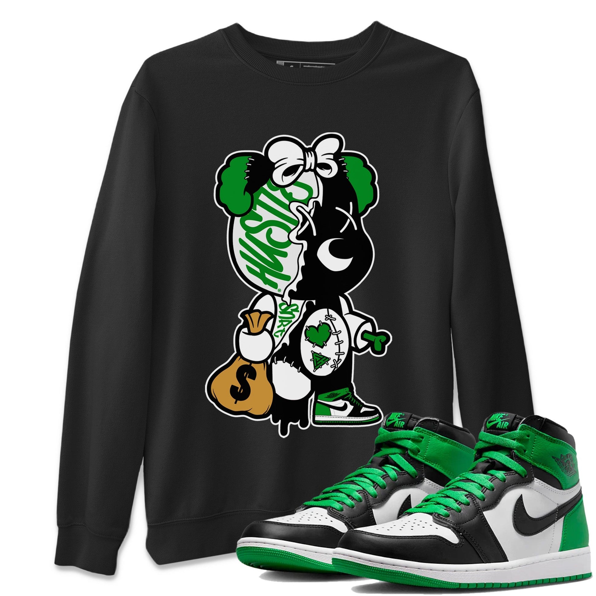 Stitched Hustle Bear Unisex Tops - Air Jordan 1 Celtics