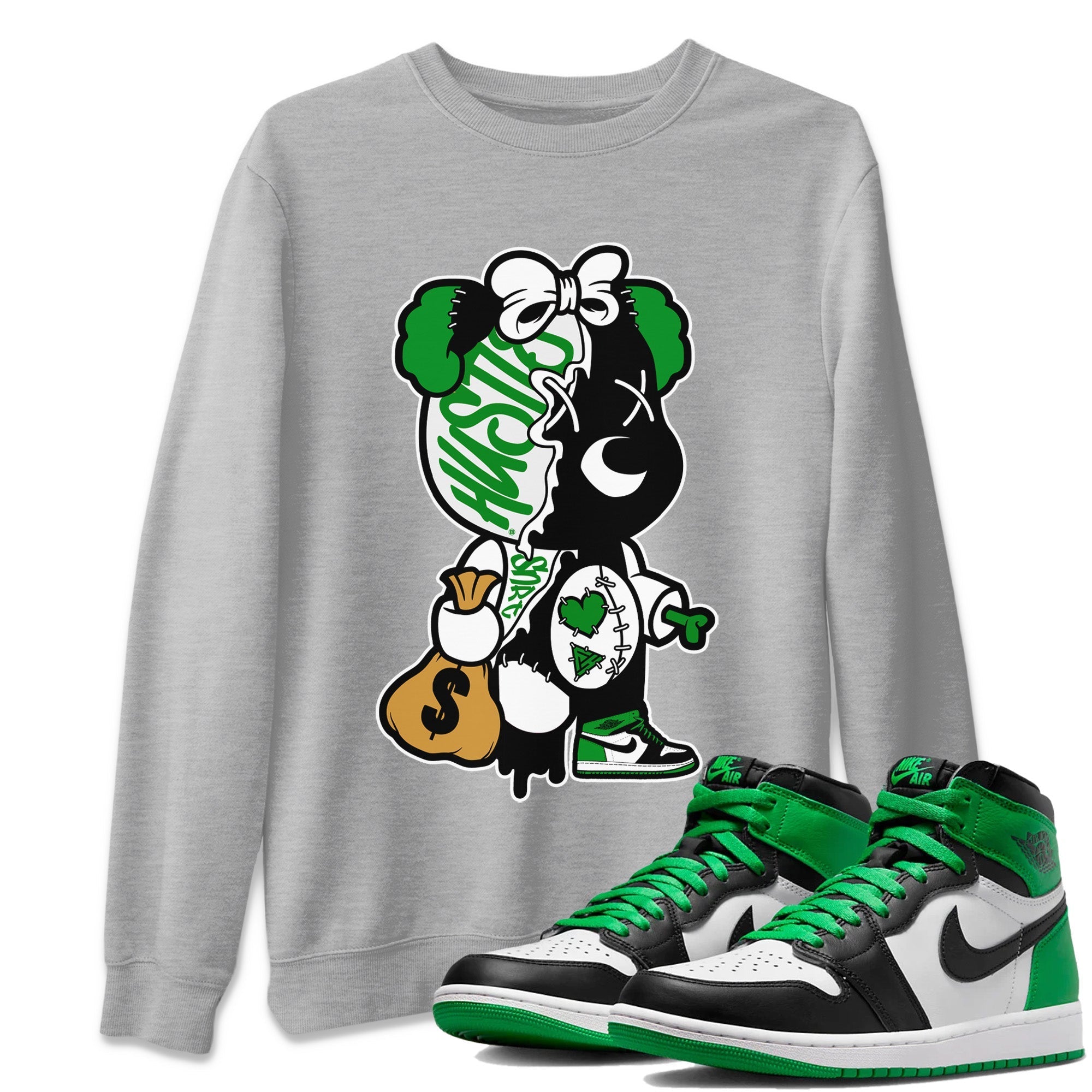 Stitched Hustle Bear Unisex Tops - Air Jordan 1 Celtics