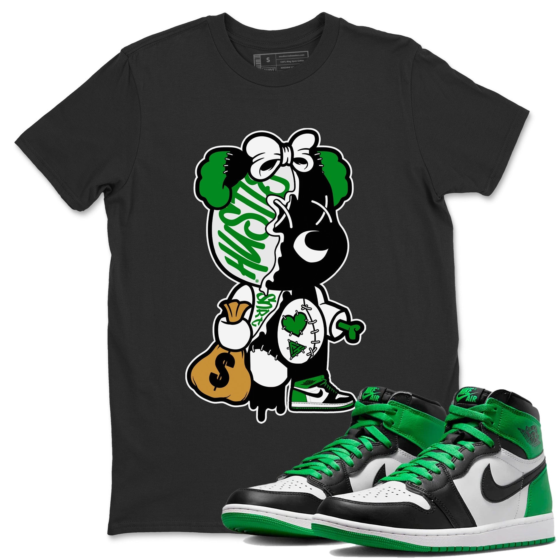 Stitched Hustle Bear Unisex Tops - Air Jordan 1 Celtics