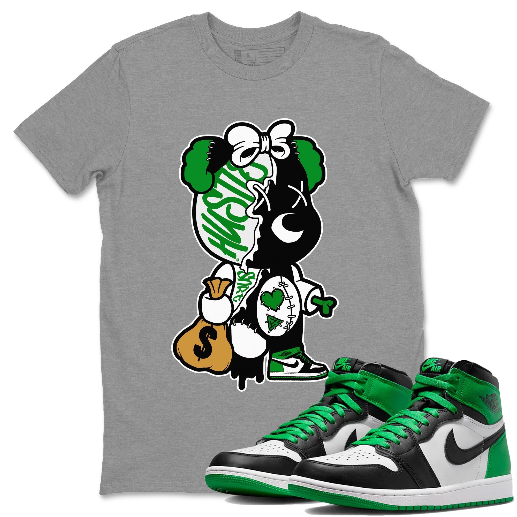 Stitched Hustle Bear Unisex Tops - Air Jordan 1 Celtics