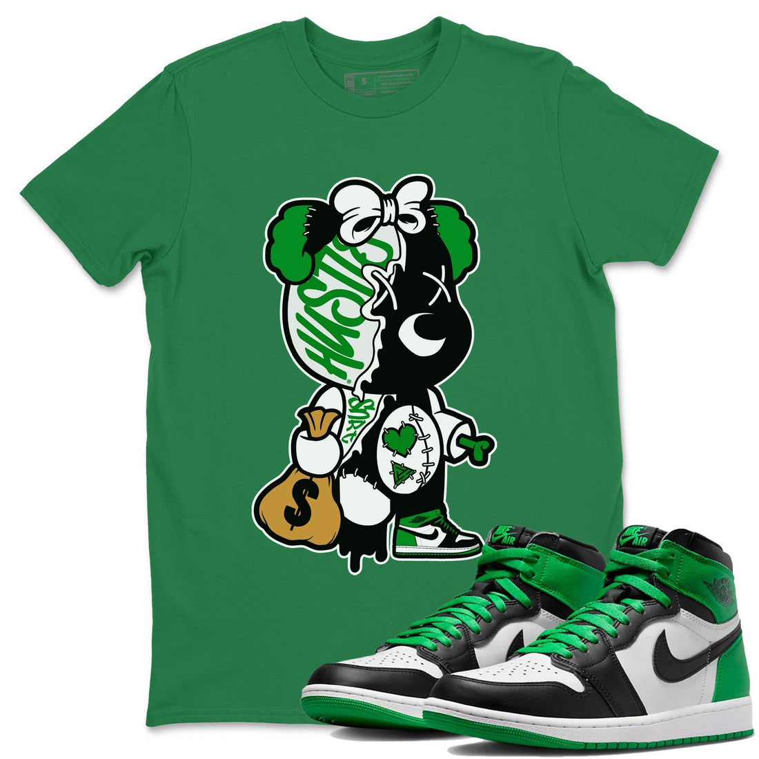 Stitched Hustle Bear Unisex Tops - Air Jordan 1 Celtics