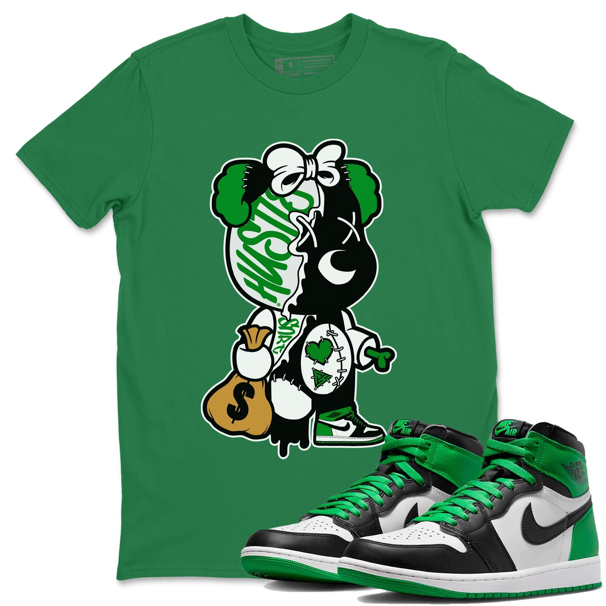 Stitched Hustle Bear Unisex Tops - Air Jordan 1 Celtics