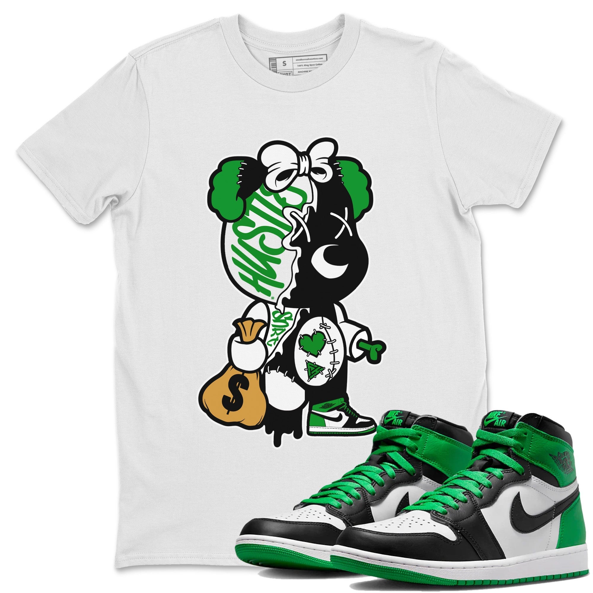 Stitched Hustle Bear Unisex Tops - Air Jordan 1 Celtics