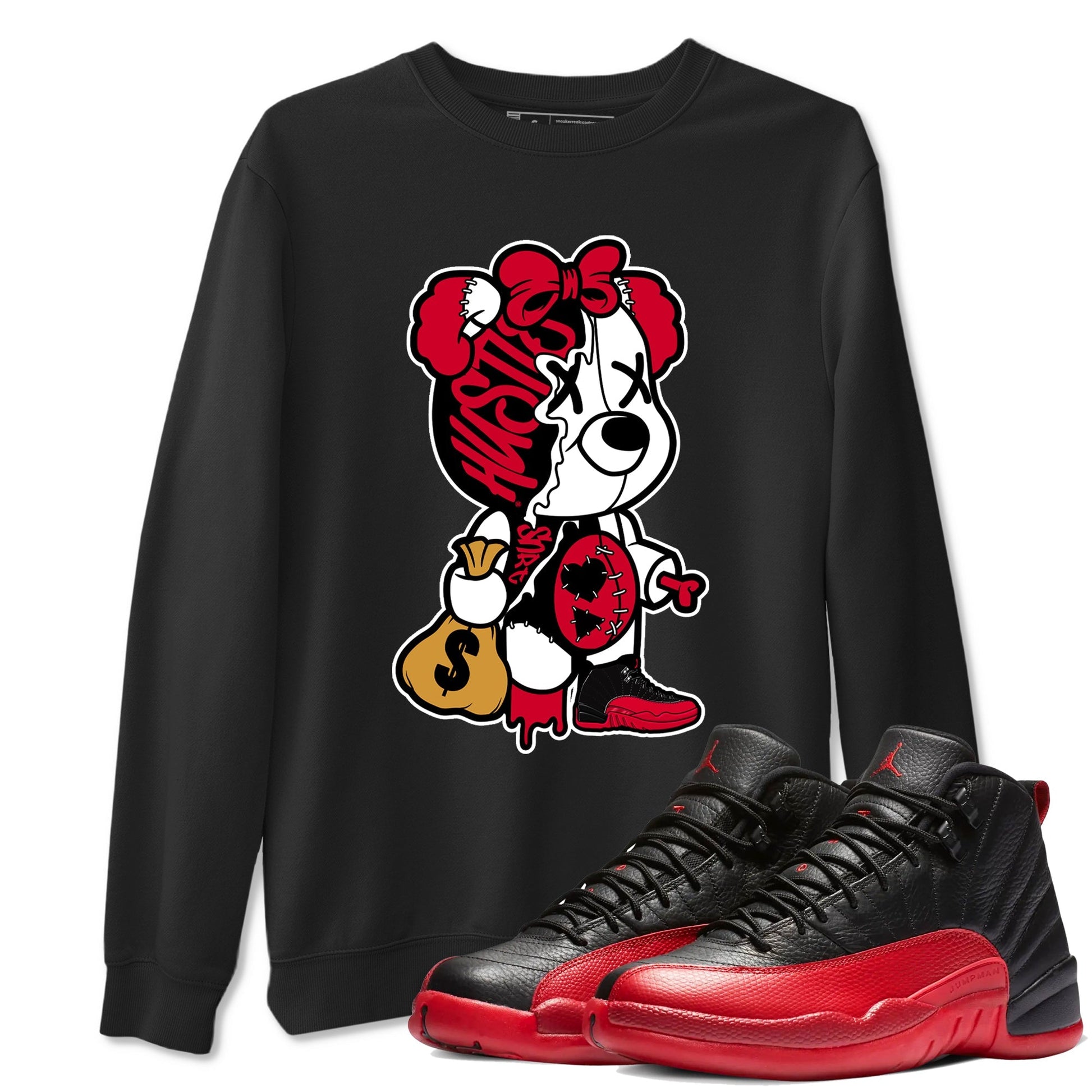 Stitched Hustle Bear Sneaker Tees - Air Jordan 12 Flu Game