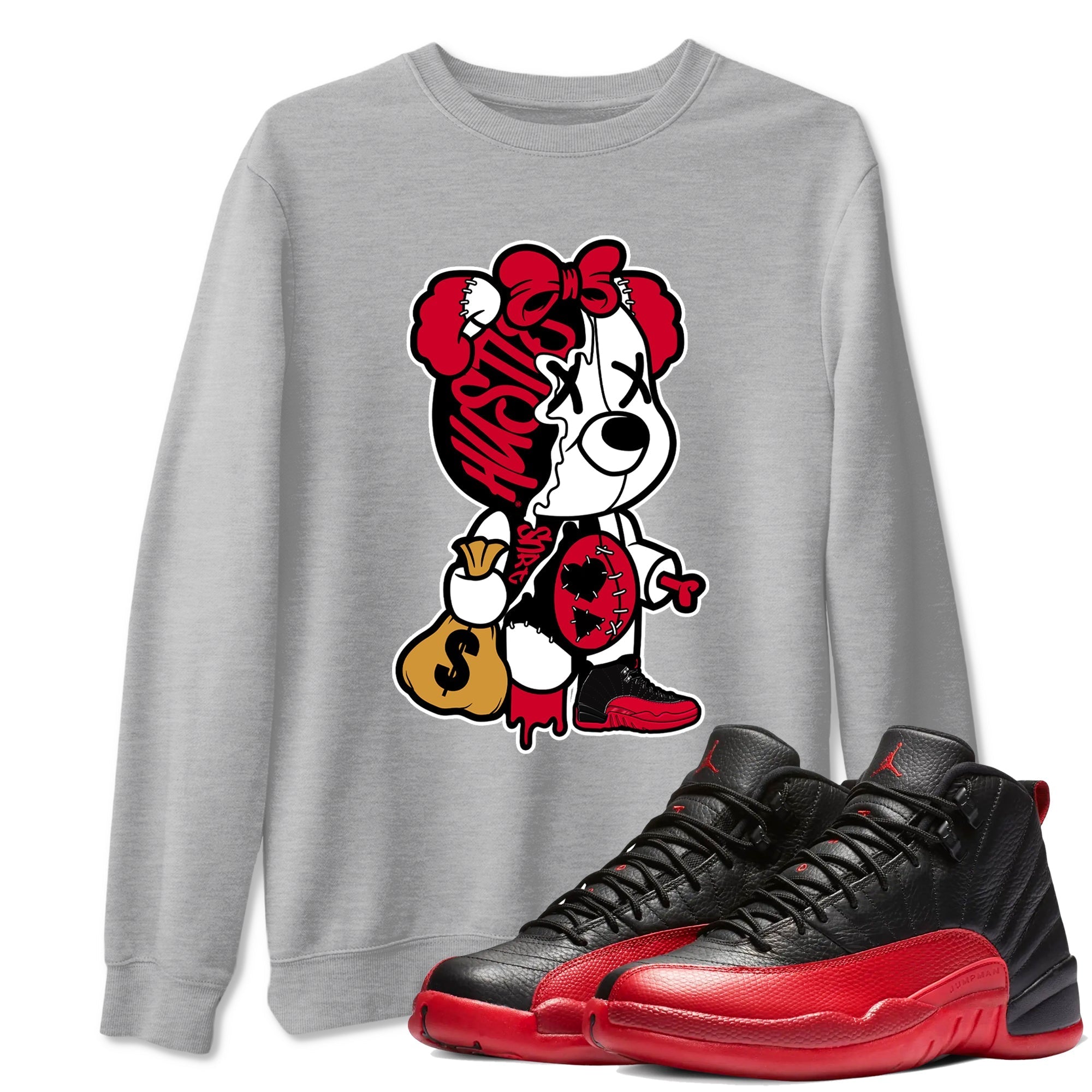 Stitched Hustle Bear Sneaker Tees - Air Jordan 12 Flu Game