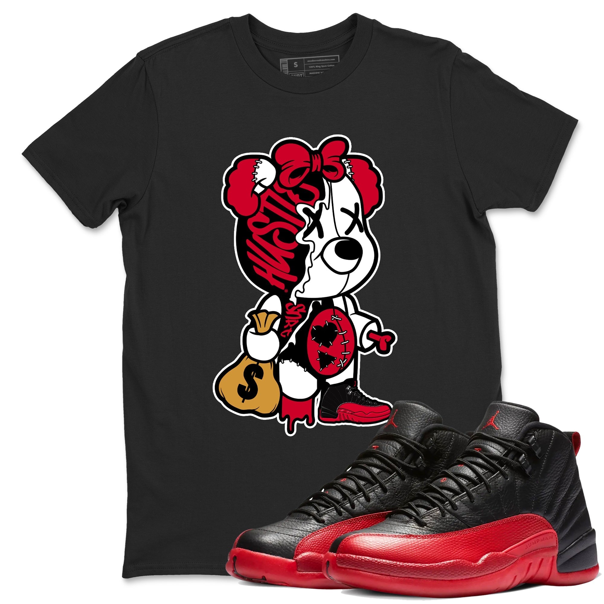 Stitched Hustle Bear Sneaker Tees - Air Jordan 12 Flu Game