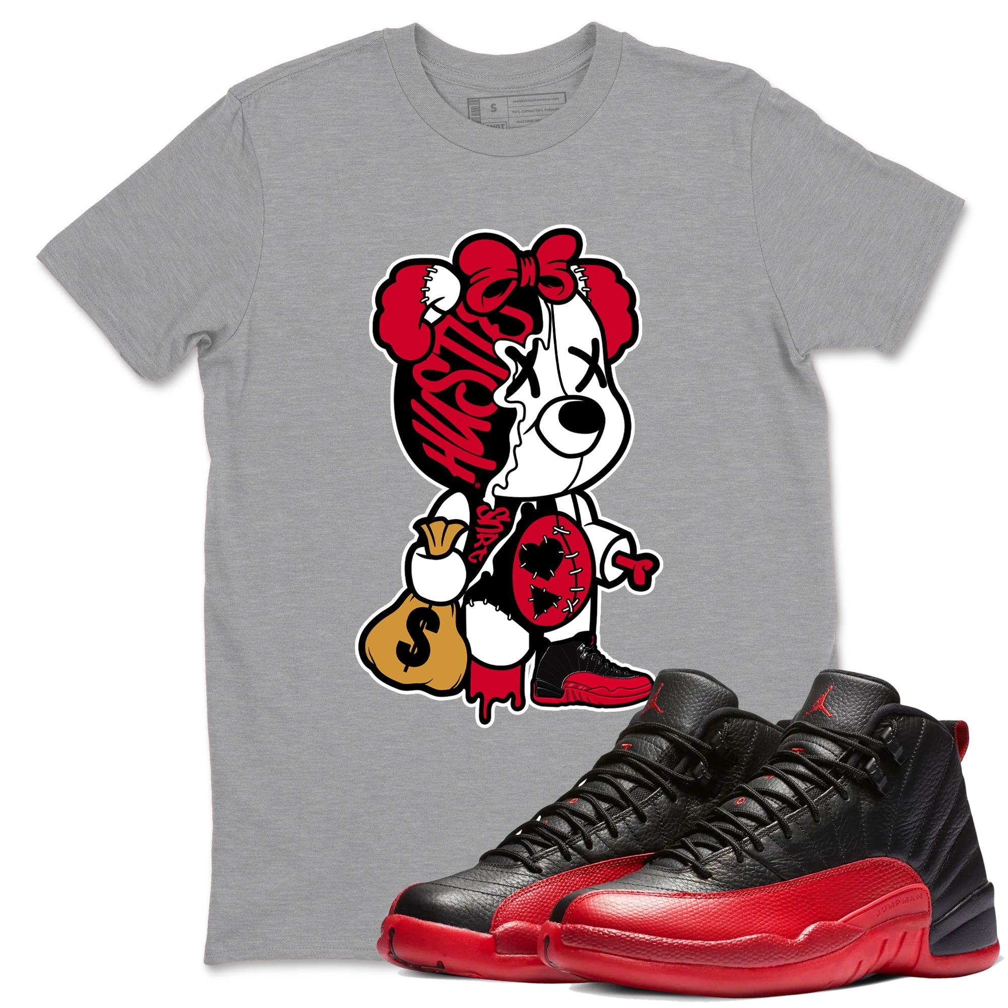 Stitched Hustle Bear Sneaker Tees - Air Jordan 12 Flu Game