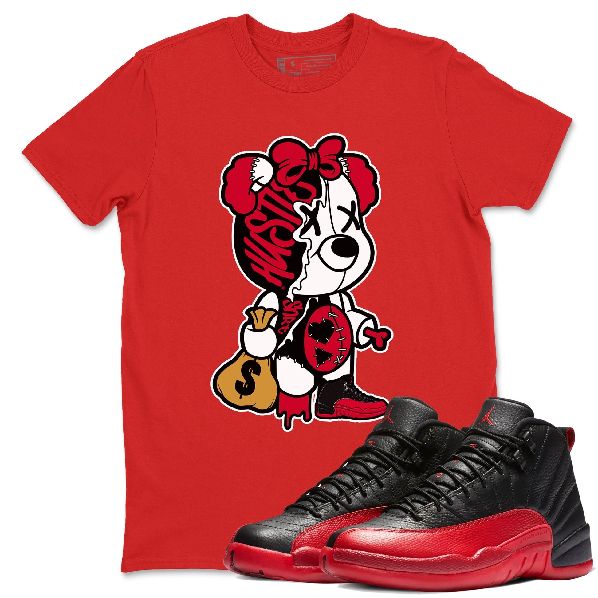 Stitched Hustle Bear Sneaker Tees - Air Jordan 12 Flu Game