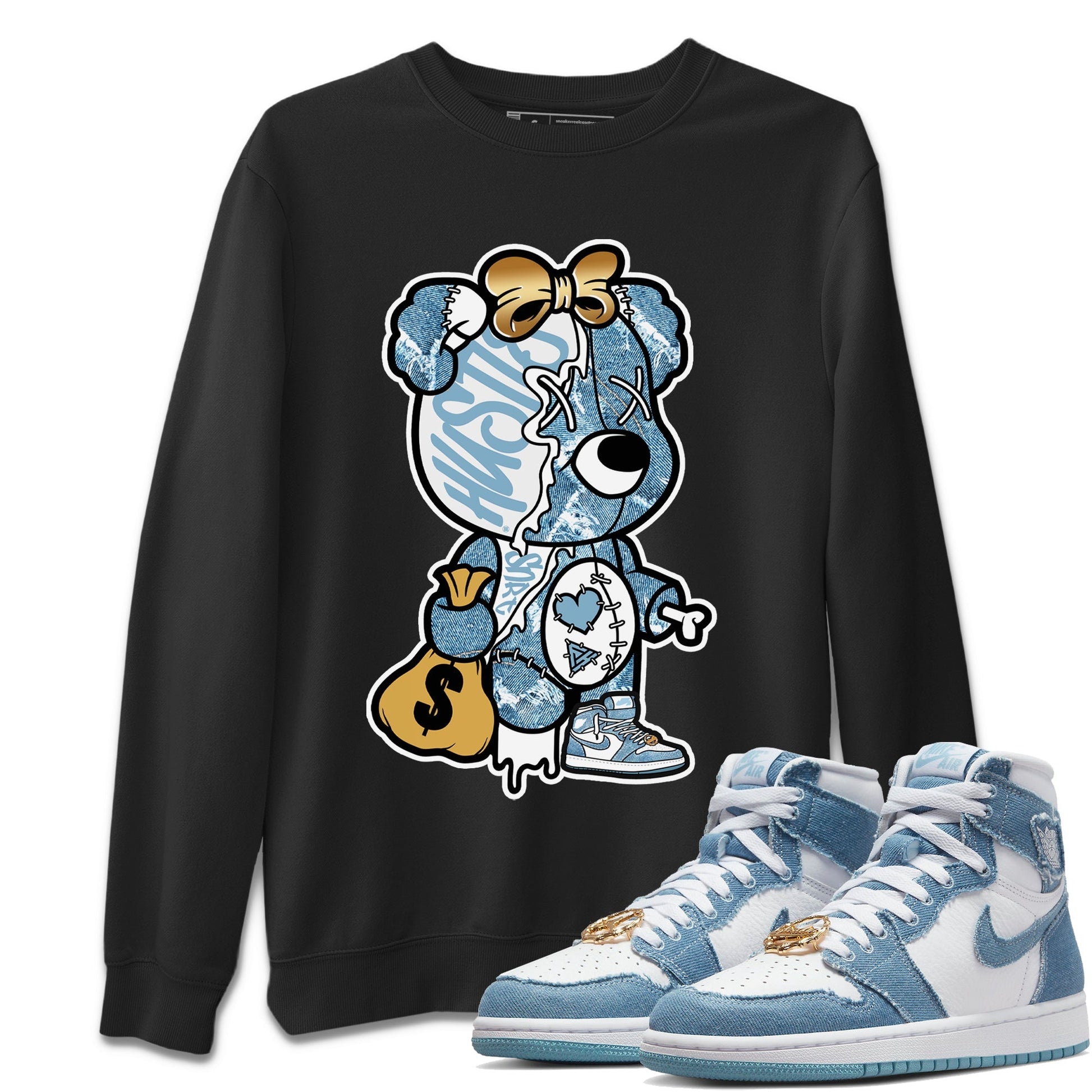 Stitched Hustle Bear Unisex Tops - Air Jordan 1 Denim
