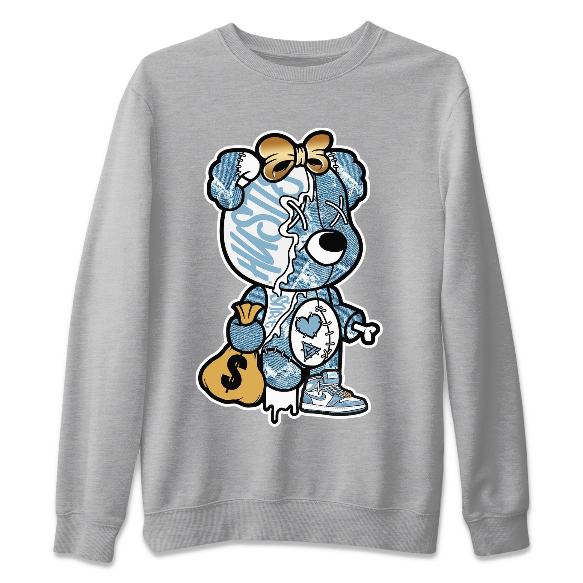 Stitched Hustle Bear Unisex Tops - Air Jordan 1 Denim