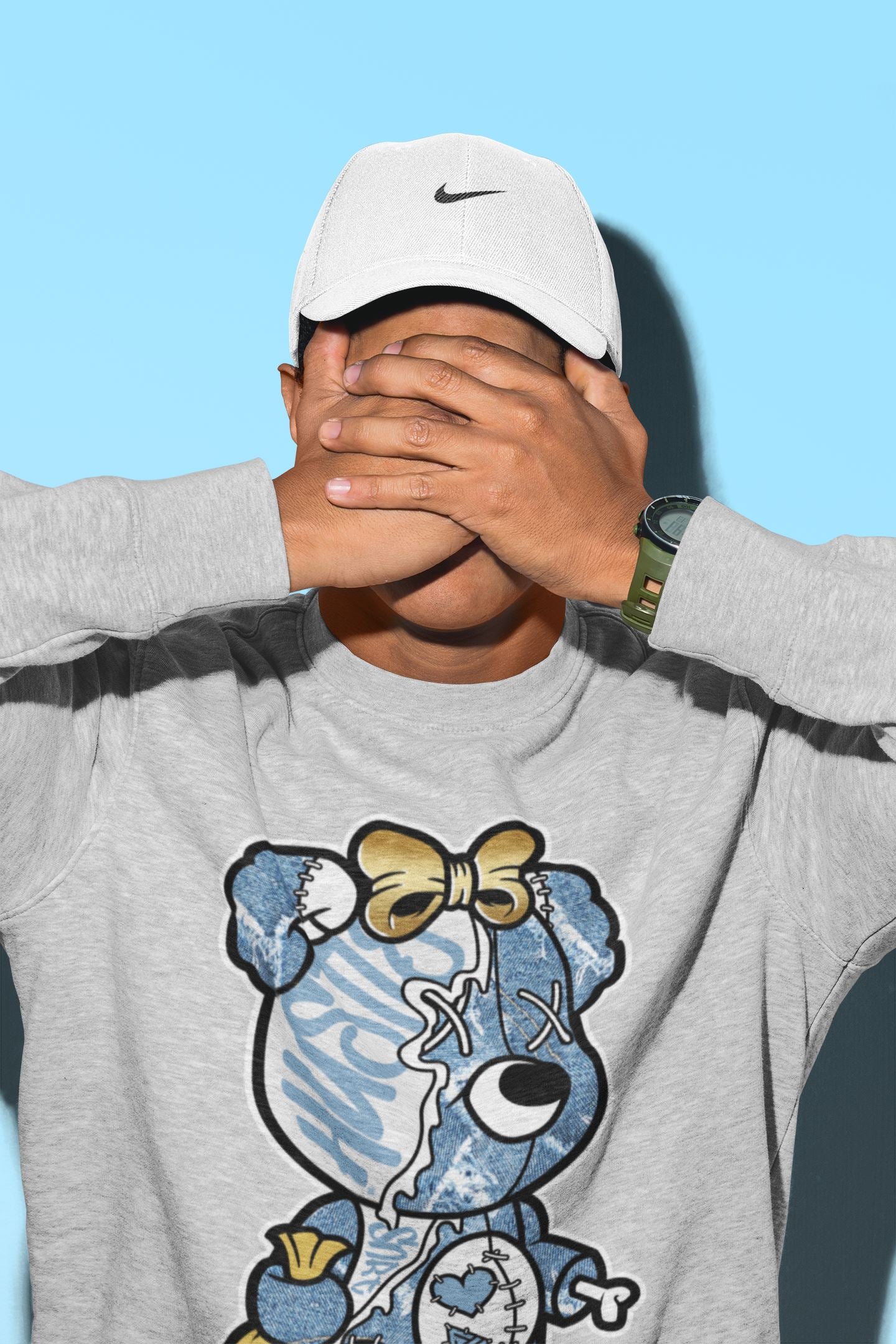 Stitched Hustle Bear Unisex Tops - Air Jordan 1 Denim