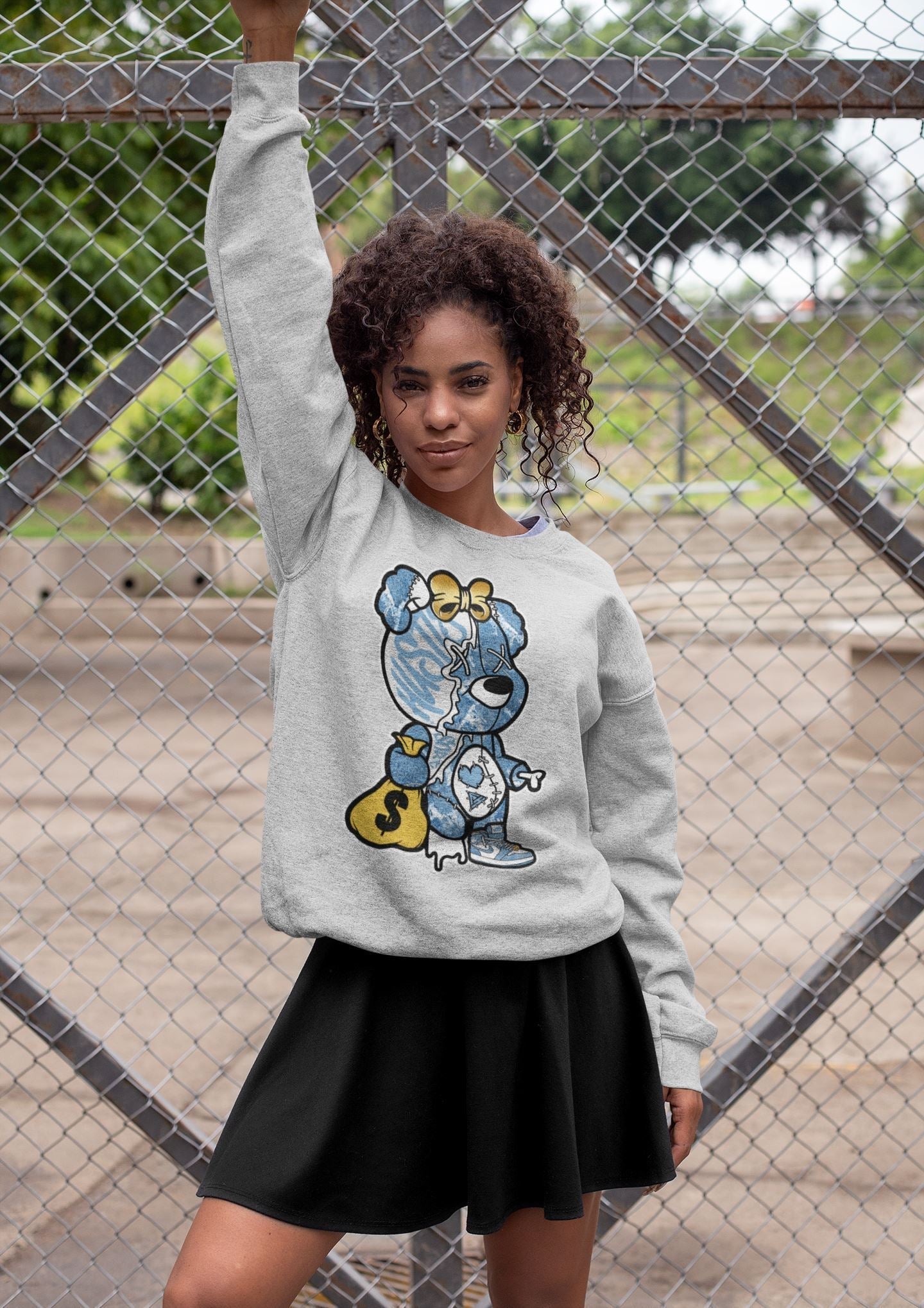Stitched Hustle Bear Unisex Tops - Air Jordan 1 Denim