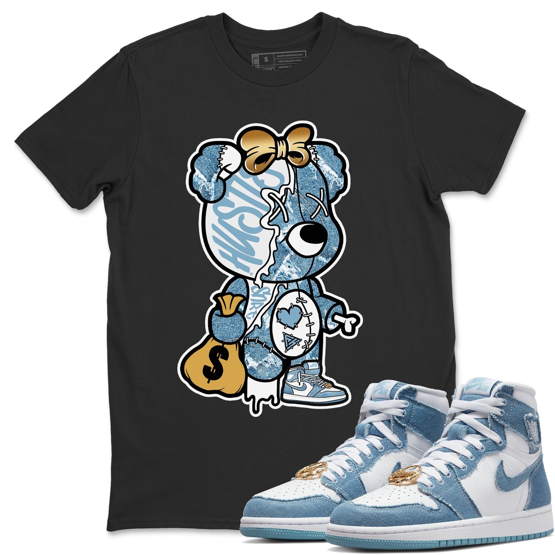 Stitched Hustle Bear Unisex Tops - Air Jordan 1 Denim