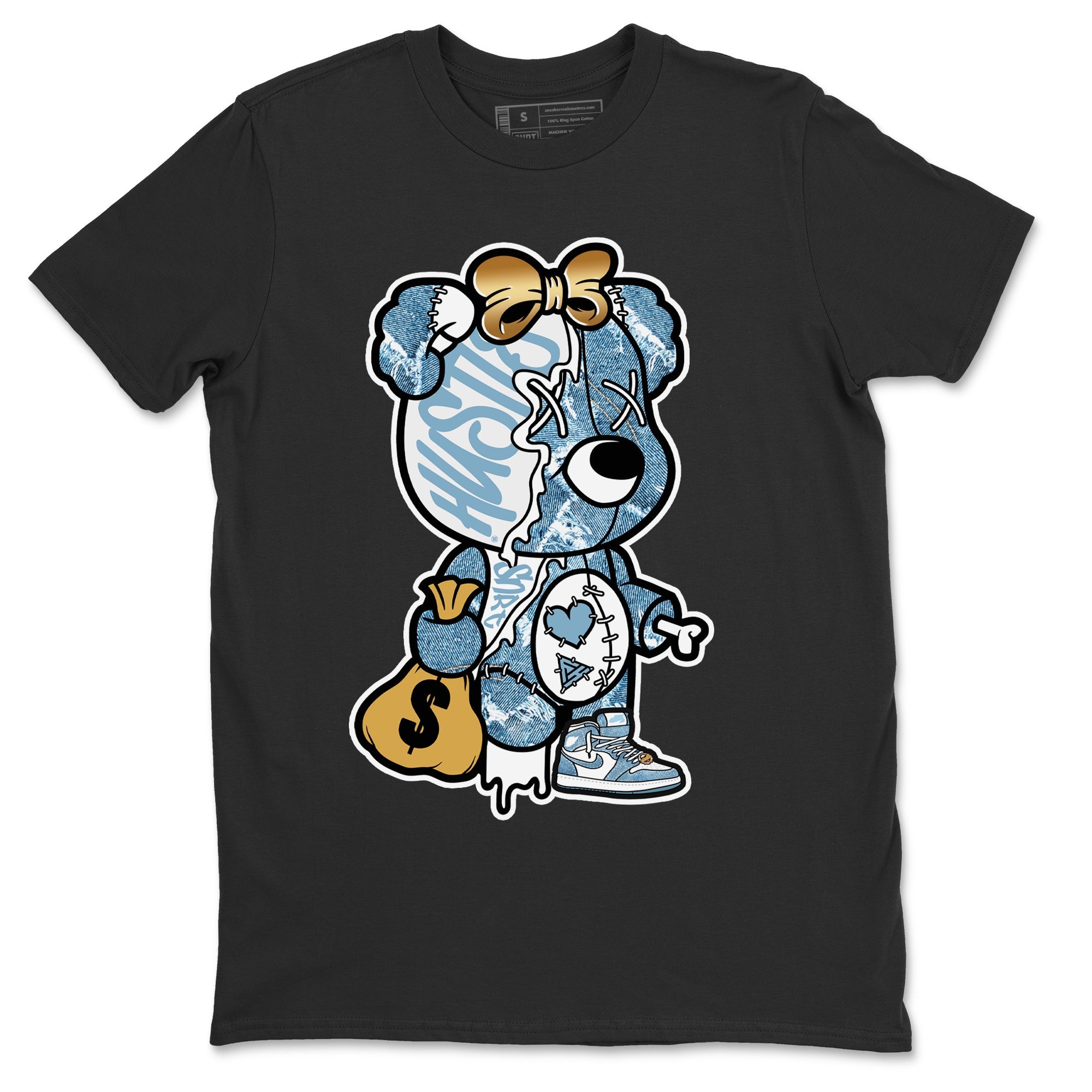 Stitched Hustle Bear Unisex Tops - Air Jordan 1 Denim
