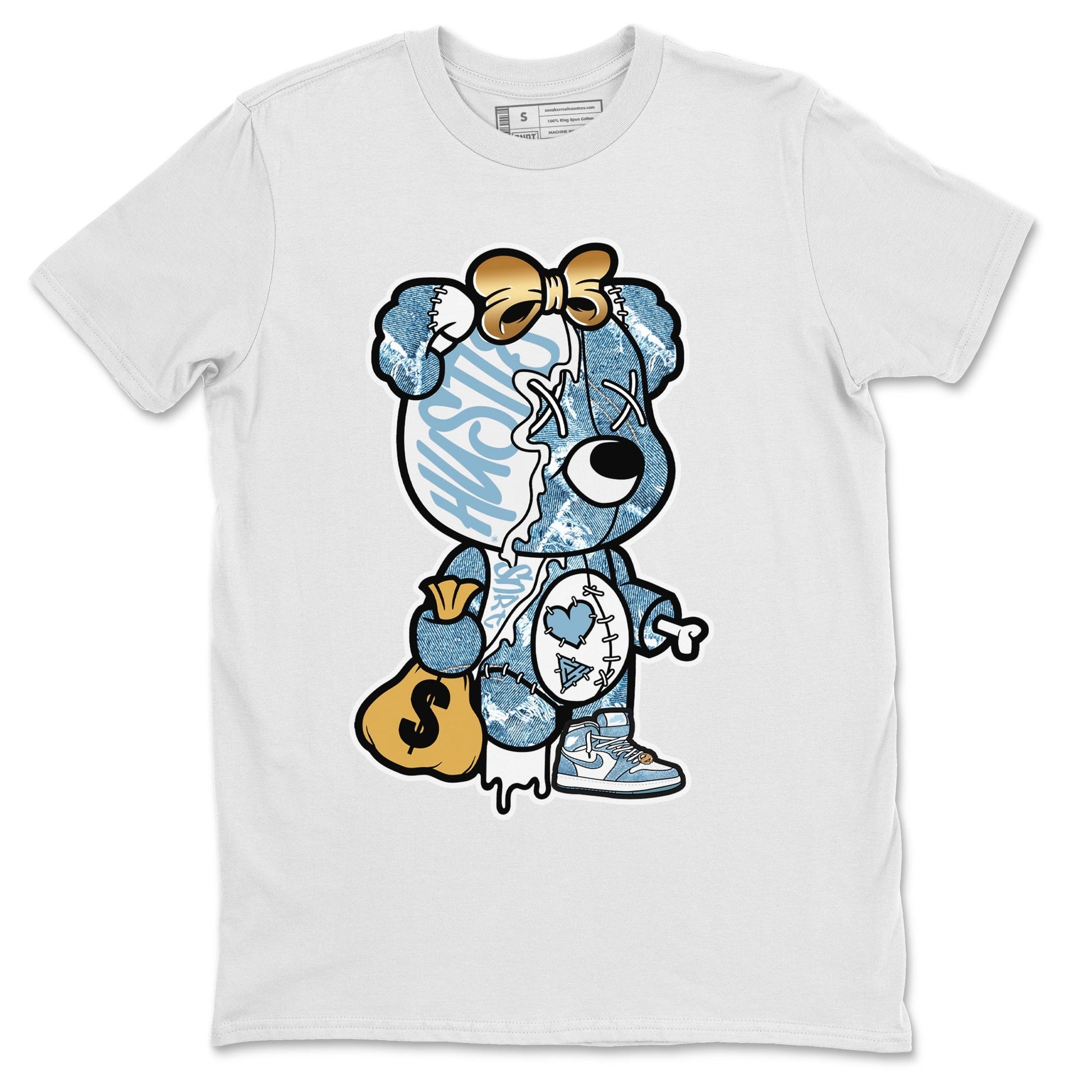 Stitched Hustle Bear Unisex Tops - Air Jordan 1 Denim