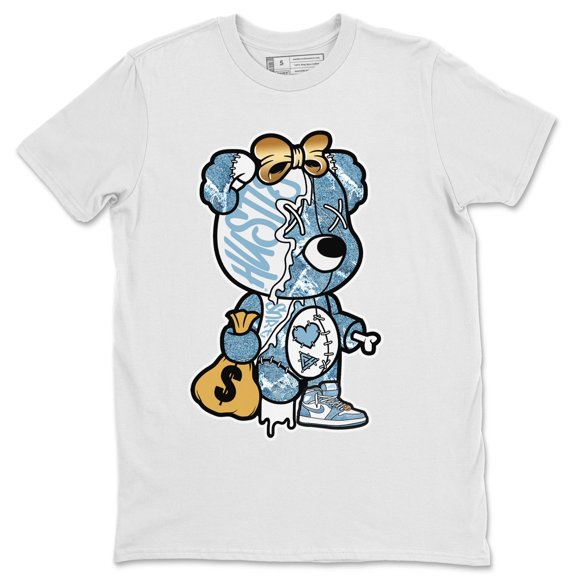 Stitched Hustle Bear Unisex Tops - Air Jordan 1 Denim