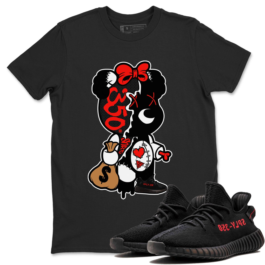 Stitched Hustle Bear Sneaker Tee - Yeezy 350 Bred