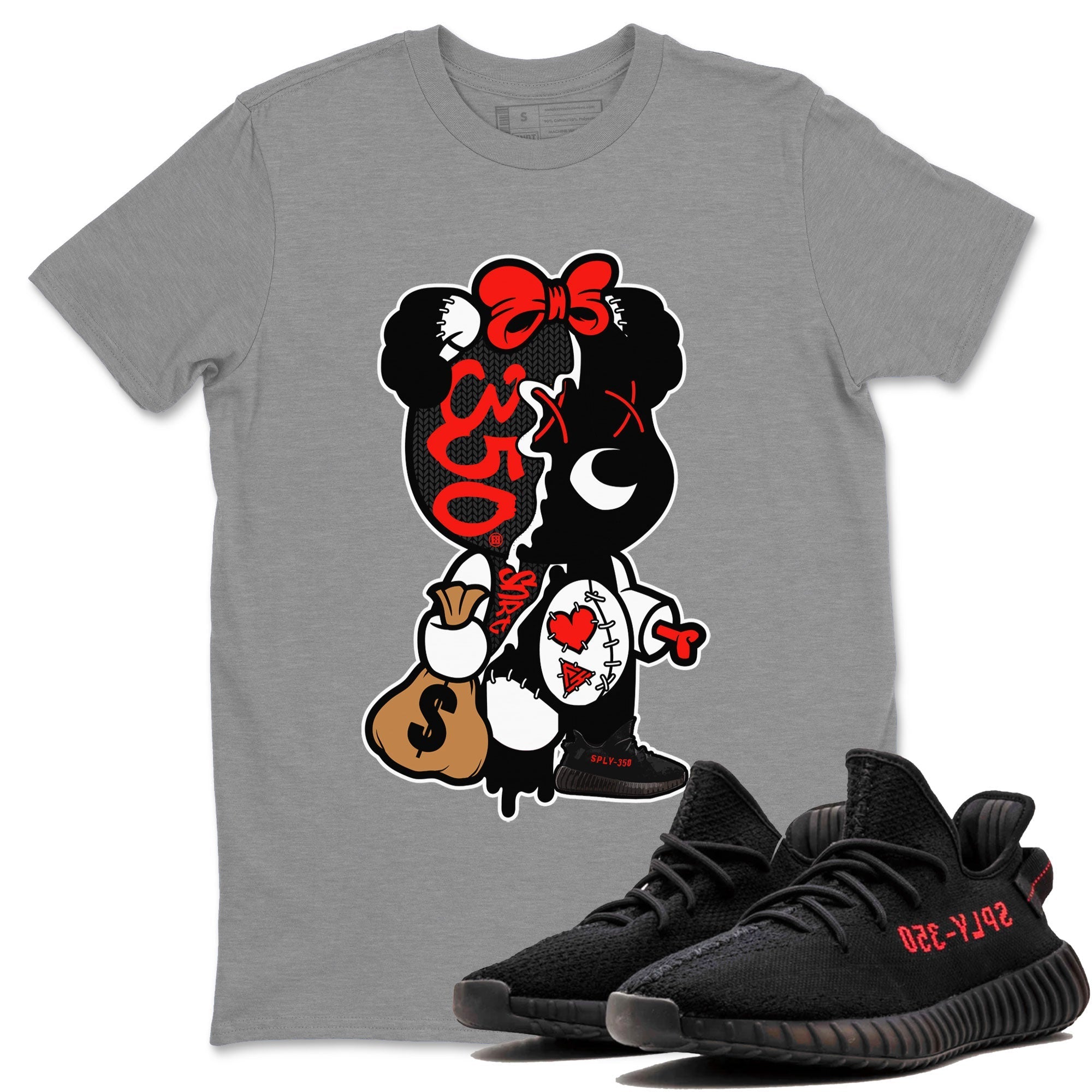 Stitched Hustle Bear Sneaker Tee - Yeezy 350 Bred
