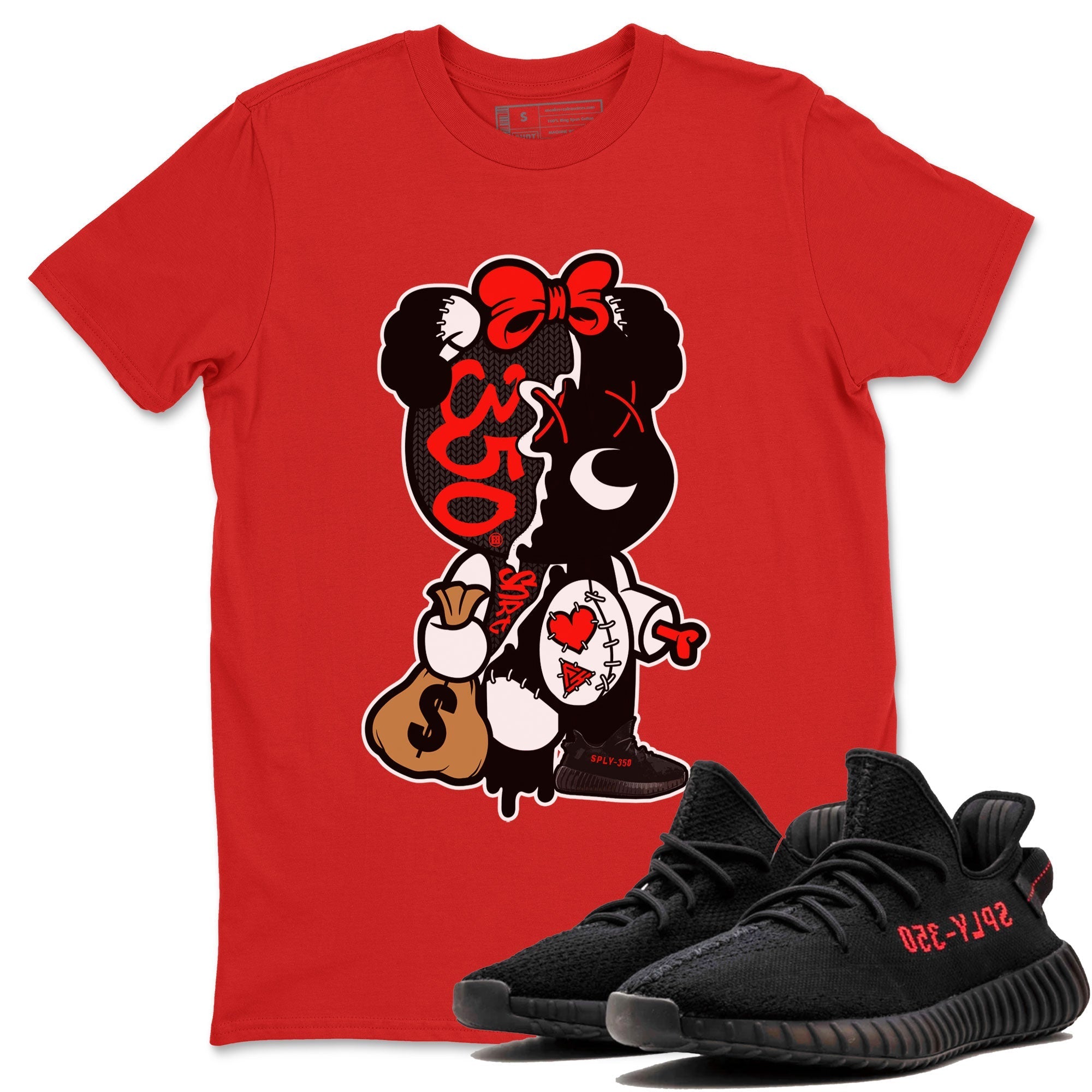 Stitched Hustle Bear Sneaker Tee - Yeezy 350 Bred