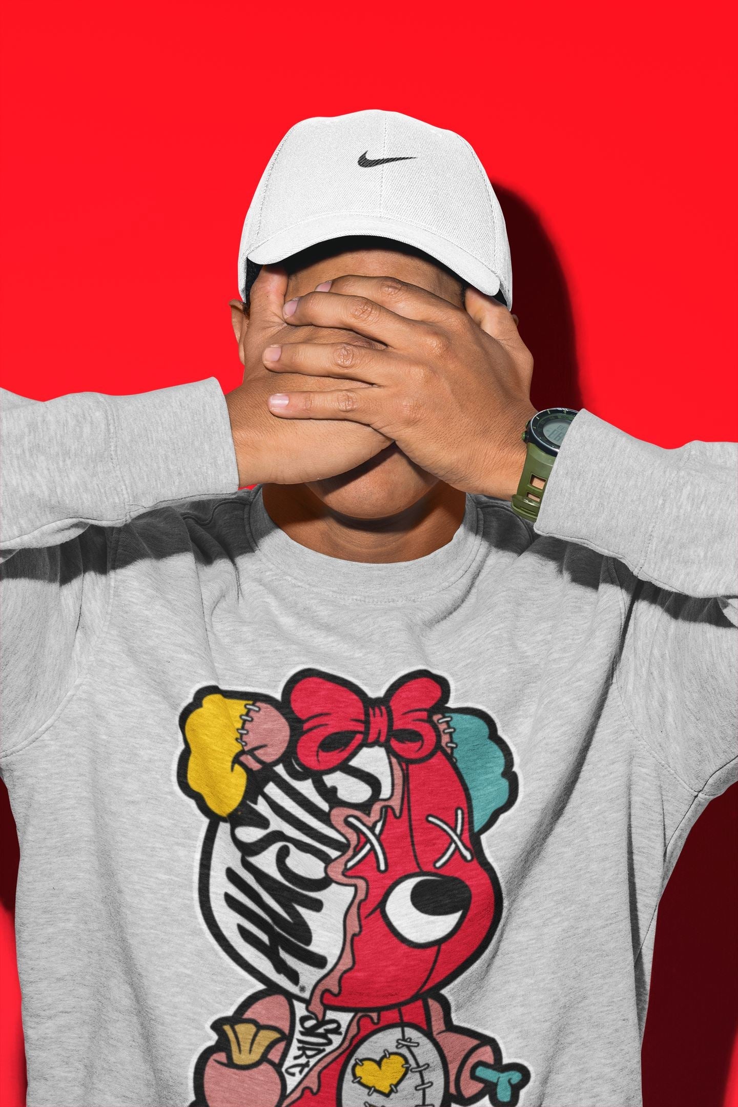 Stitched Hustle Bear Unisex Tops - Yeezy 700 Hi-Res Red